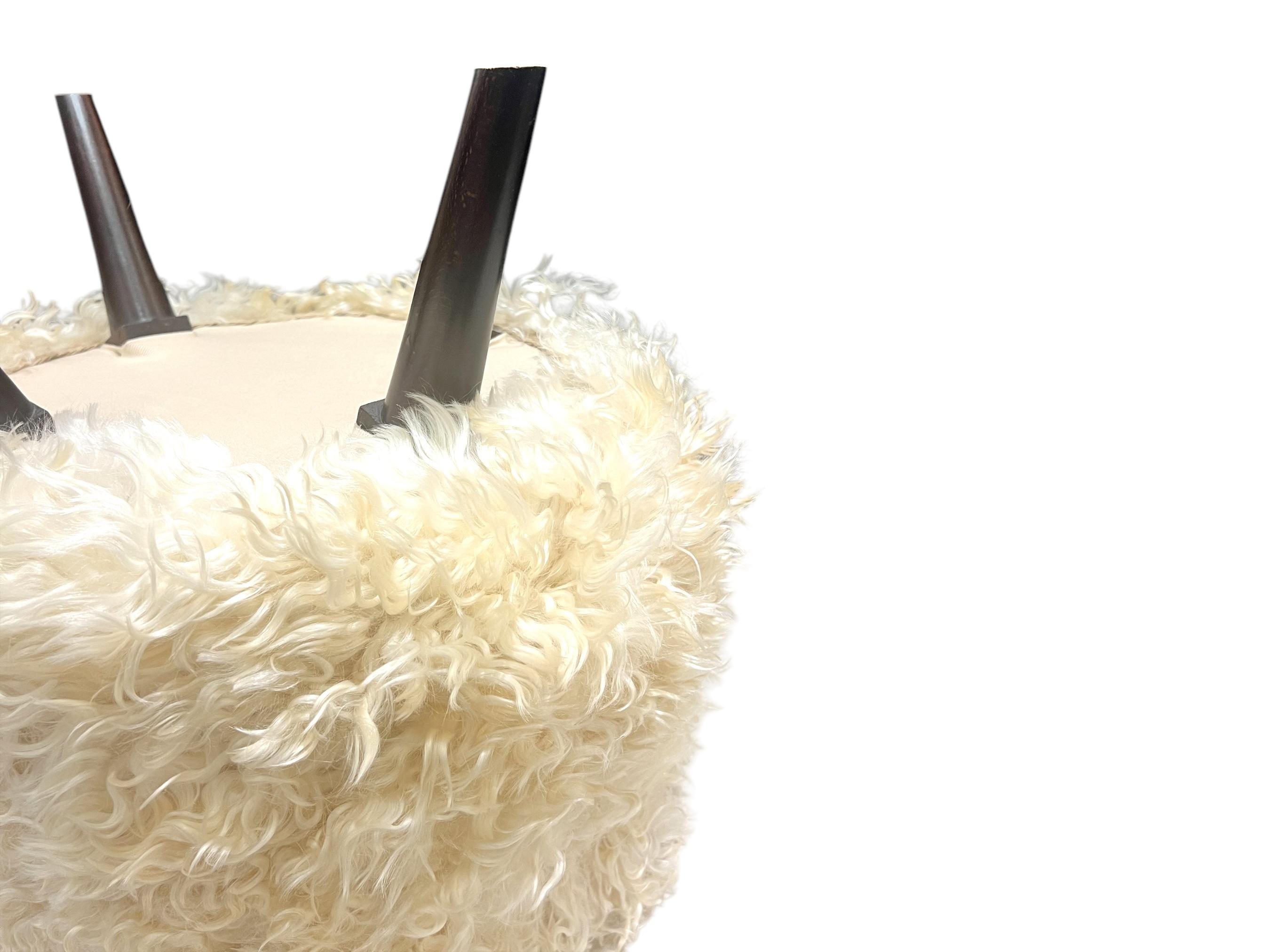 Angora Hide Small Round Ottoman