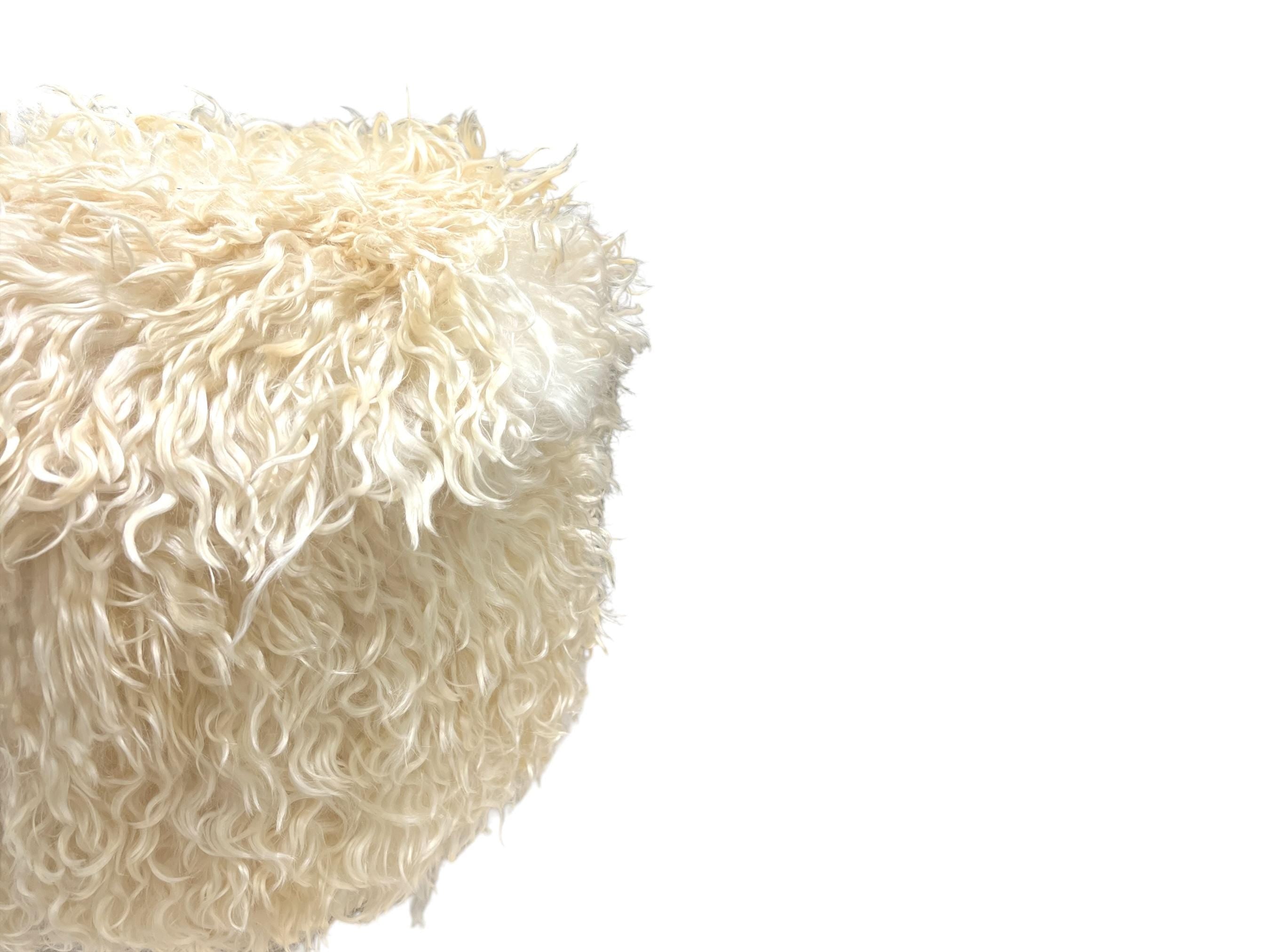 Angora Hide Small Round Ottoman