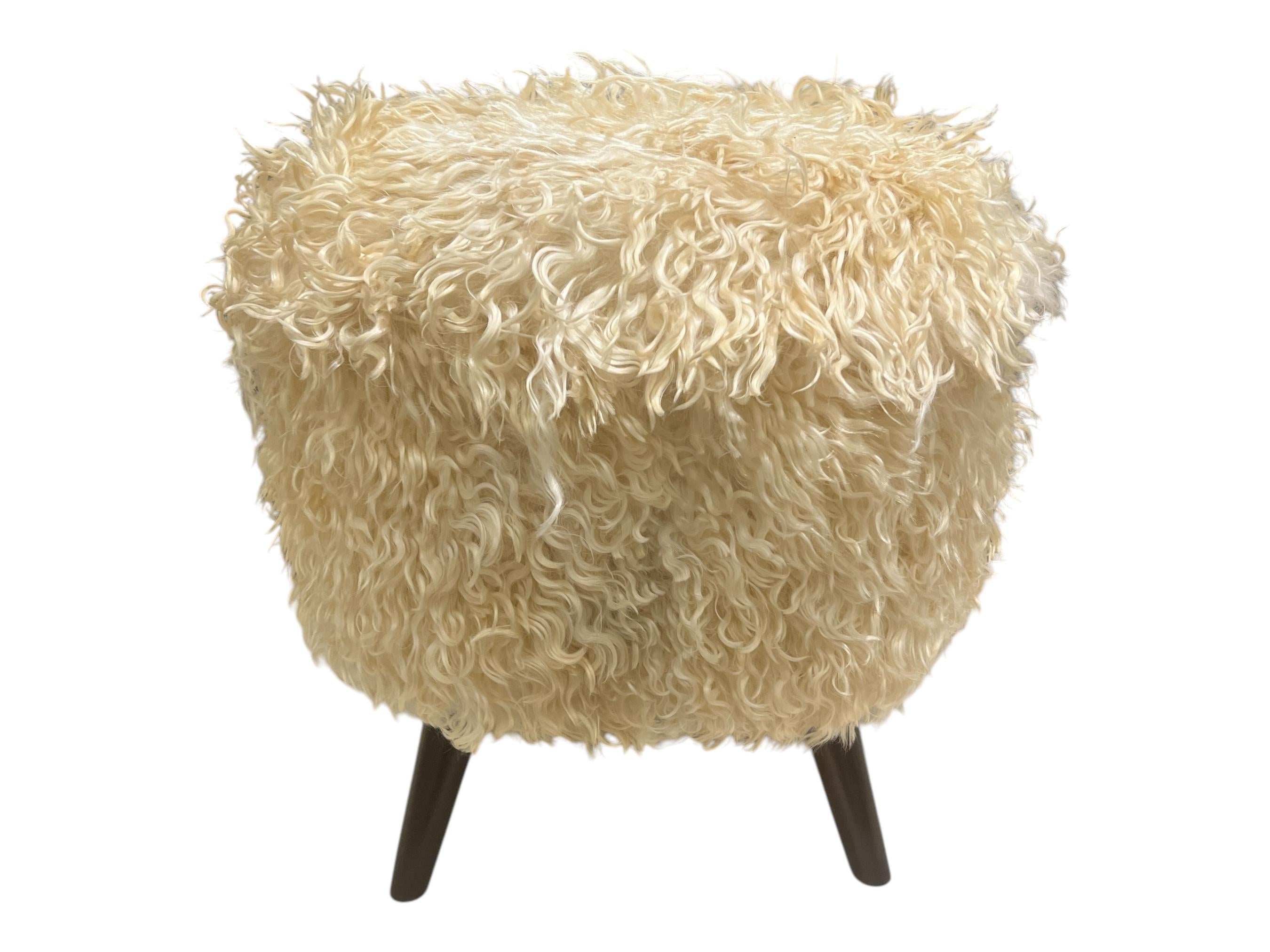 Angora Hide Small Ottoman
