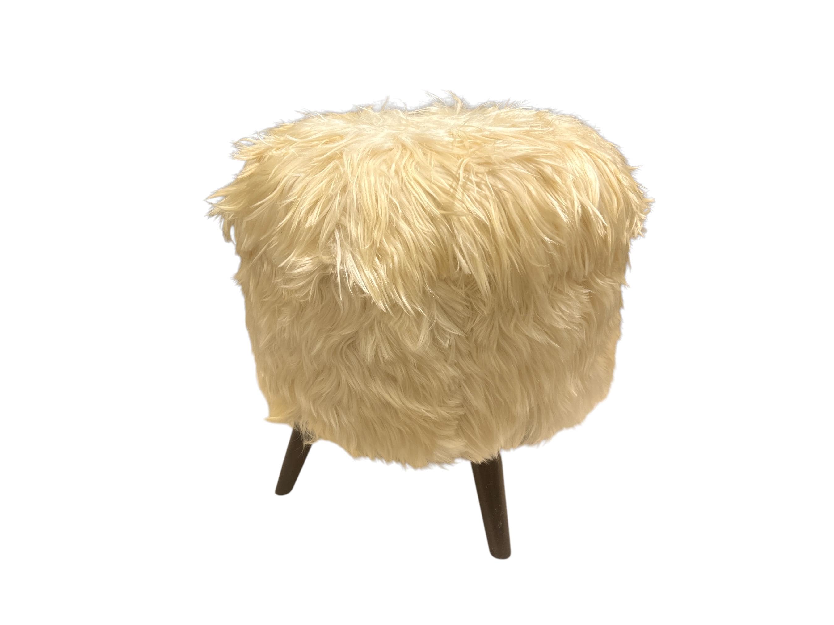 Small Round Angora Ottoman