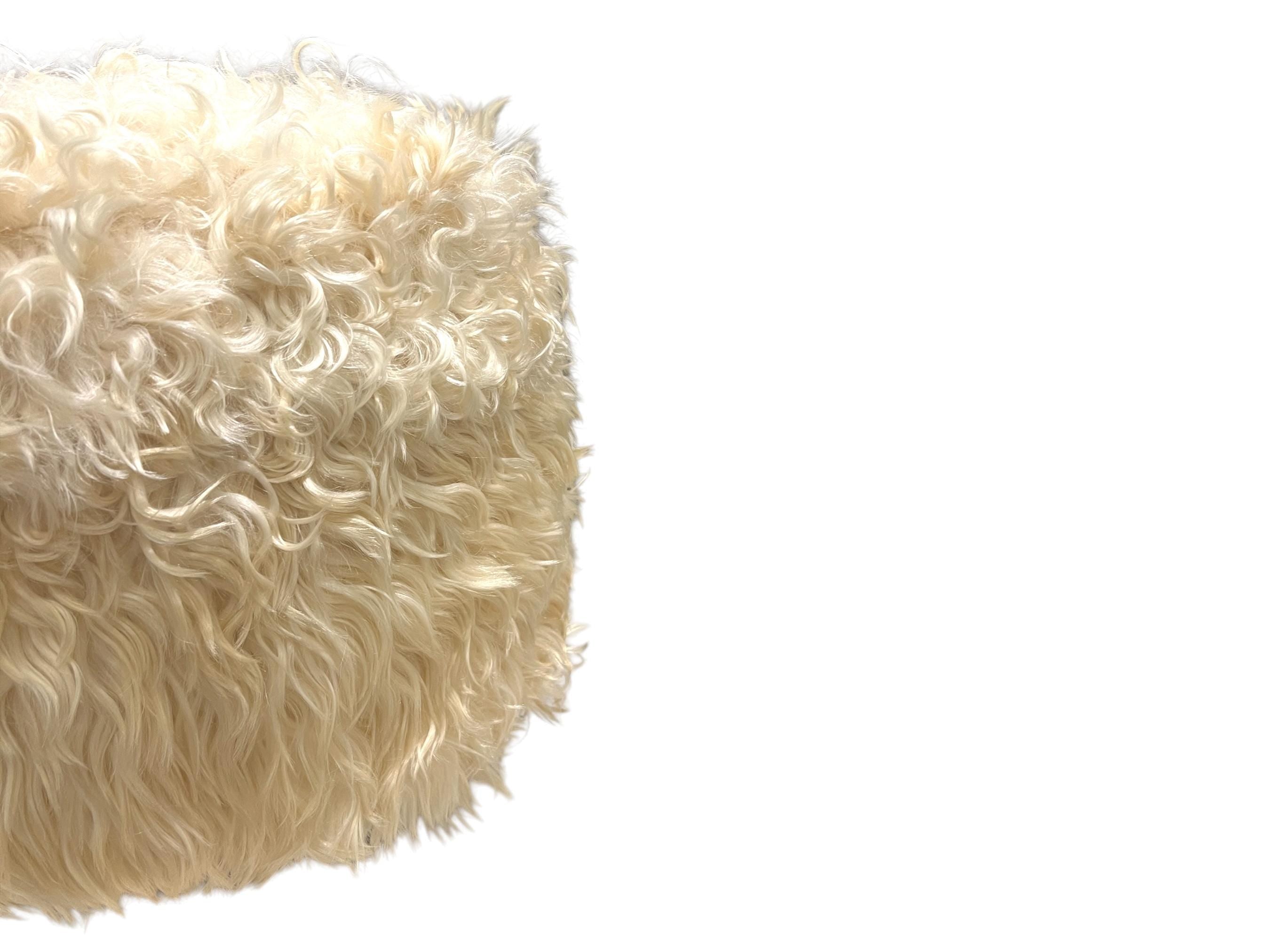 Angora Hide Small Round Ottoman