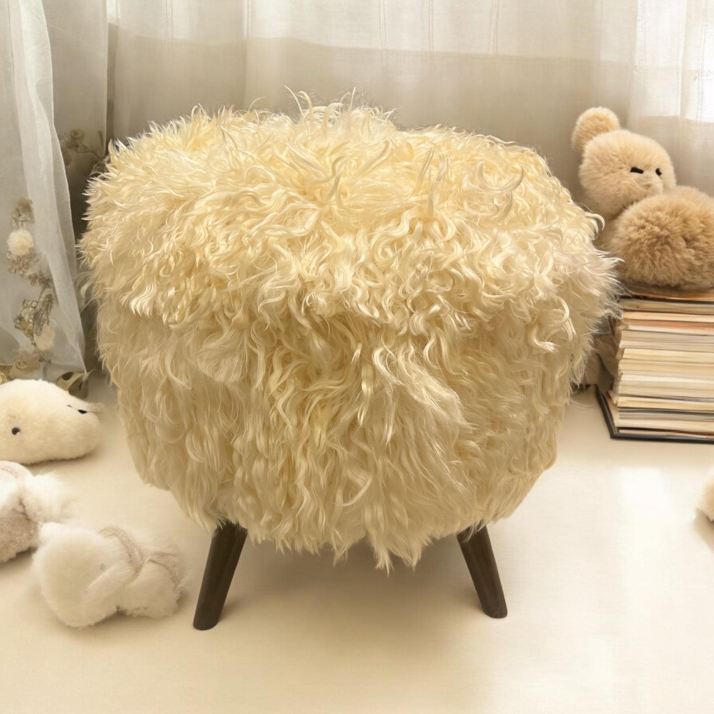 Angora Hide Small Round Ottoman