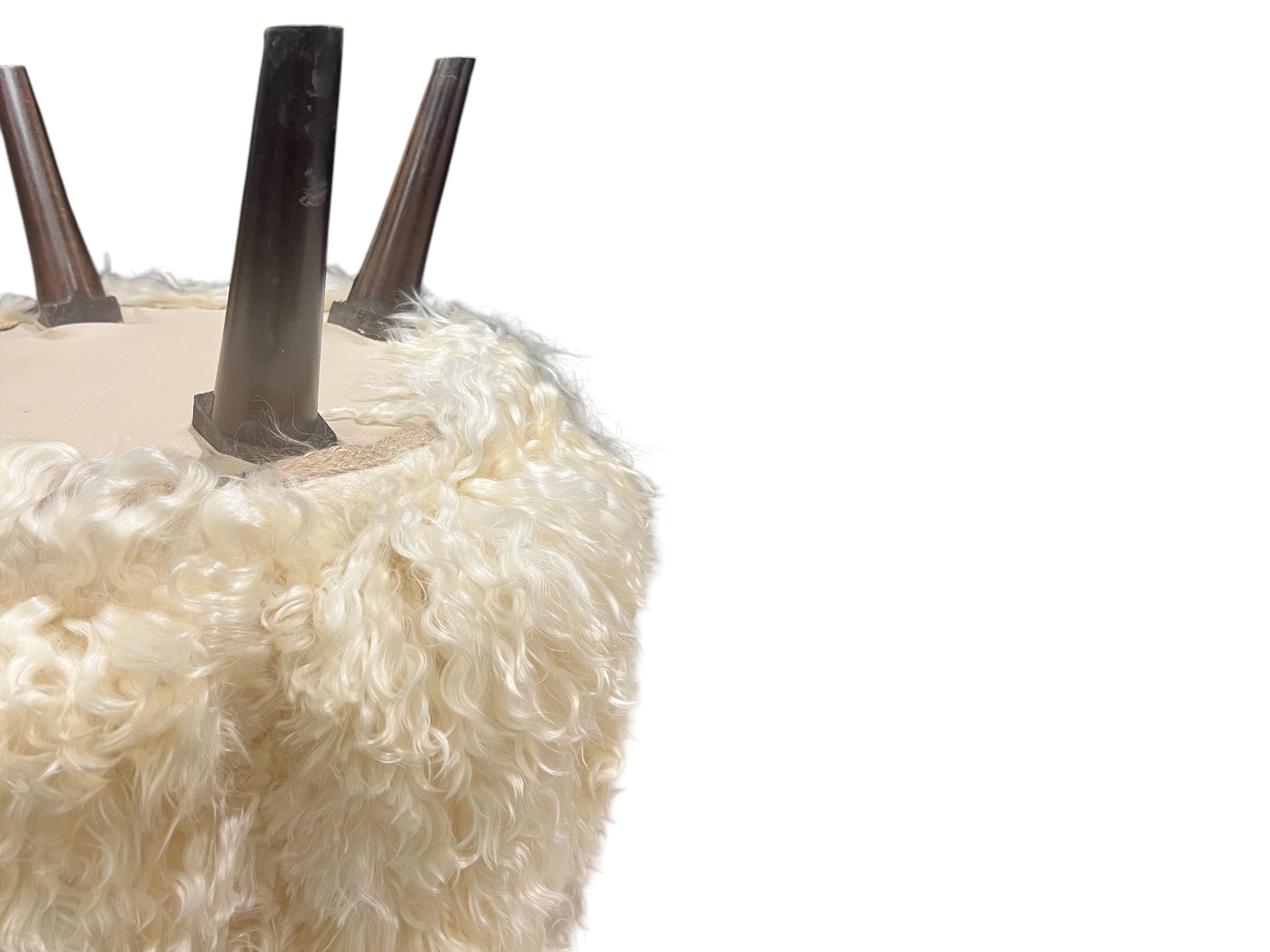 Angora Hide Small Round Ottoman