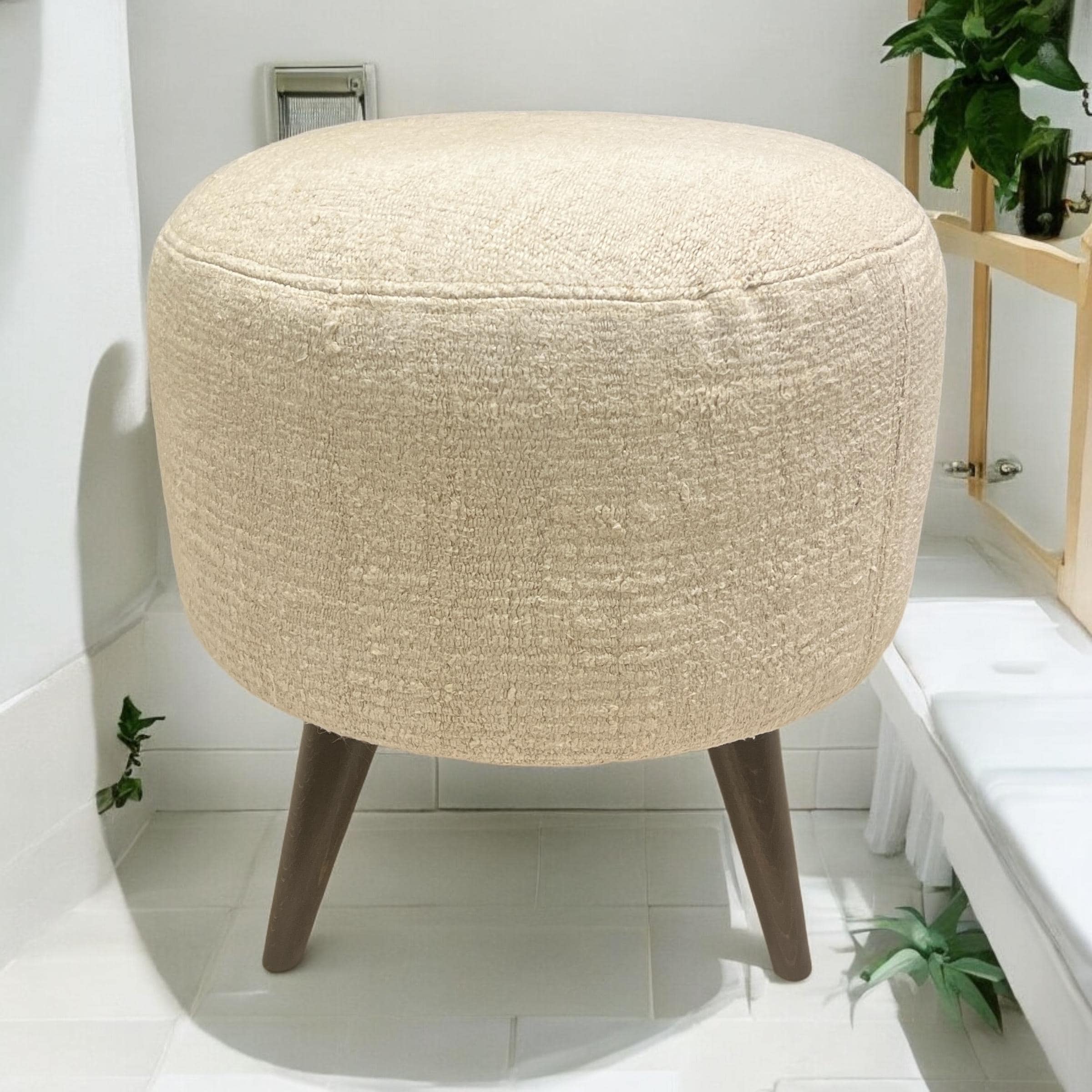 Vintage Hemp Kilim Small Round Ottoman