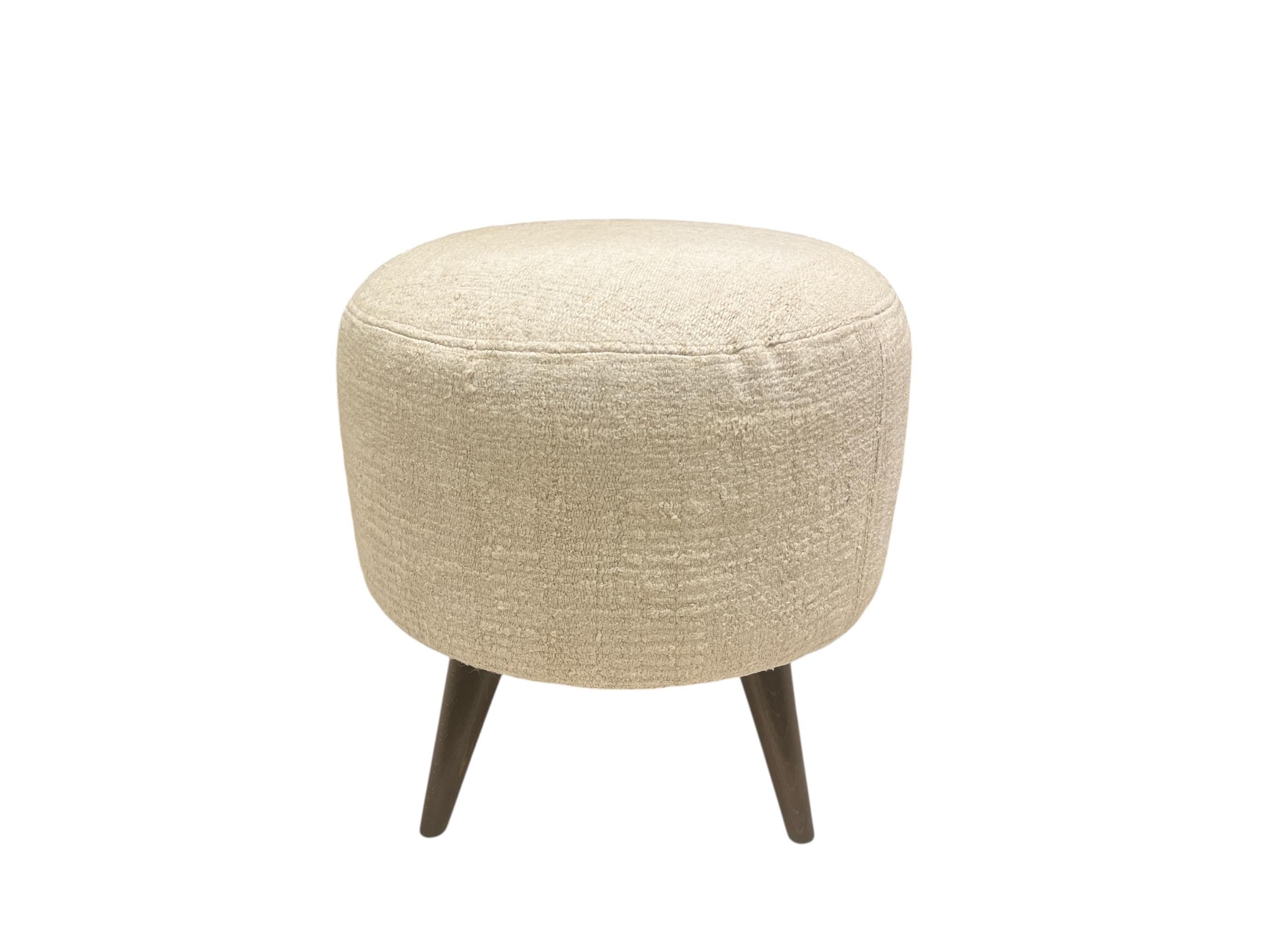 Vintage Hemp Kilim Small Round Ottoman