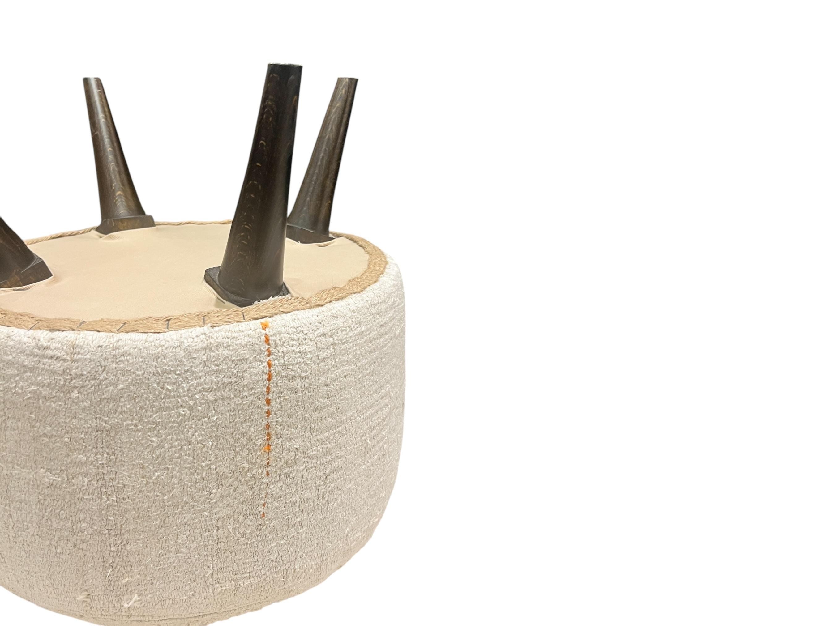 Vintage Hemp Kilim Small Round Ottoman