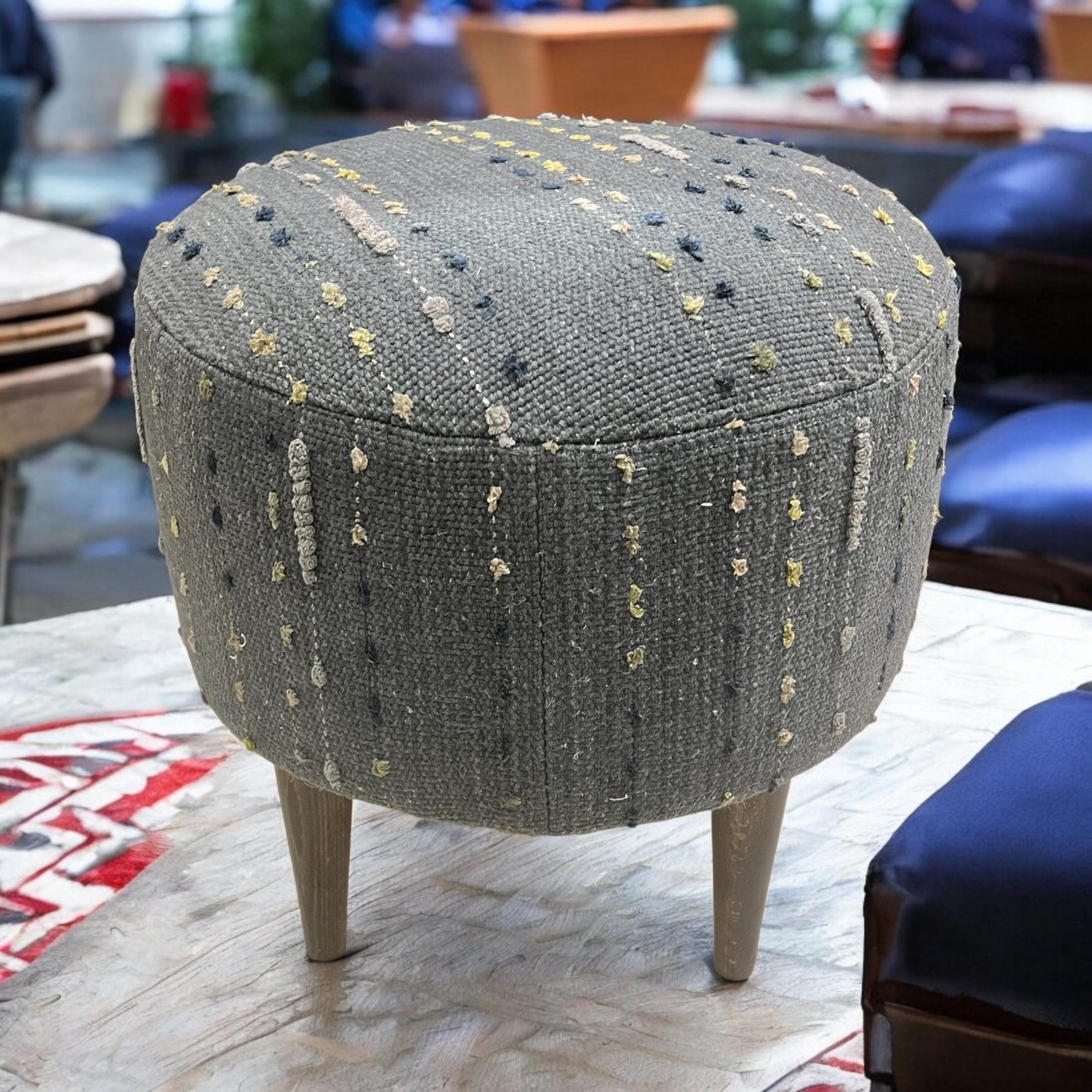 Grey Kilim Small Round Ottoman