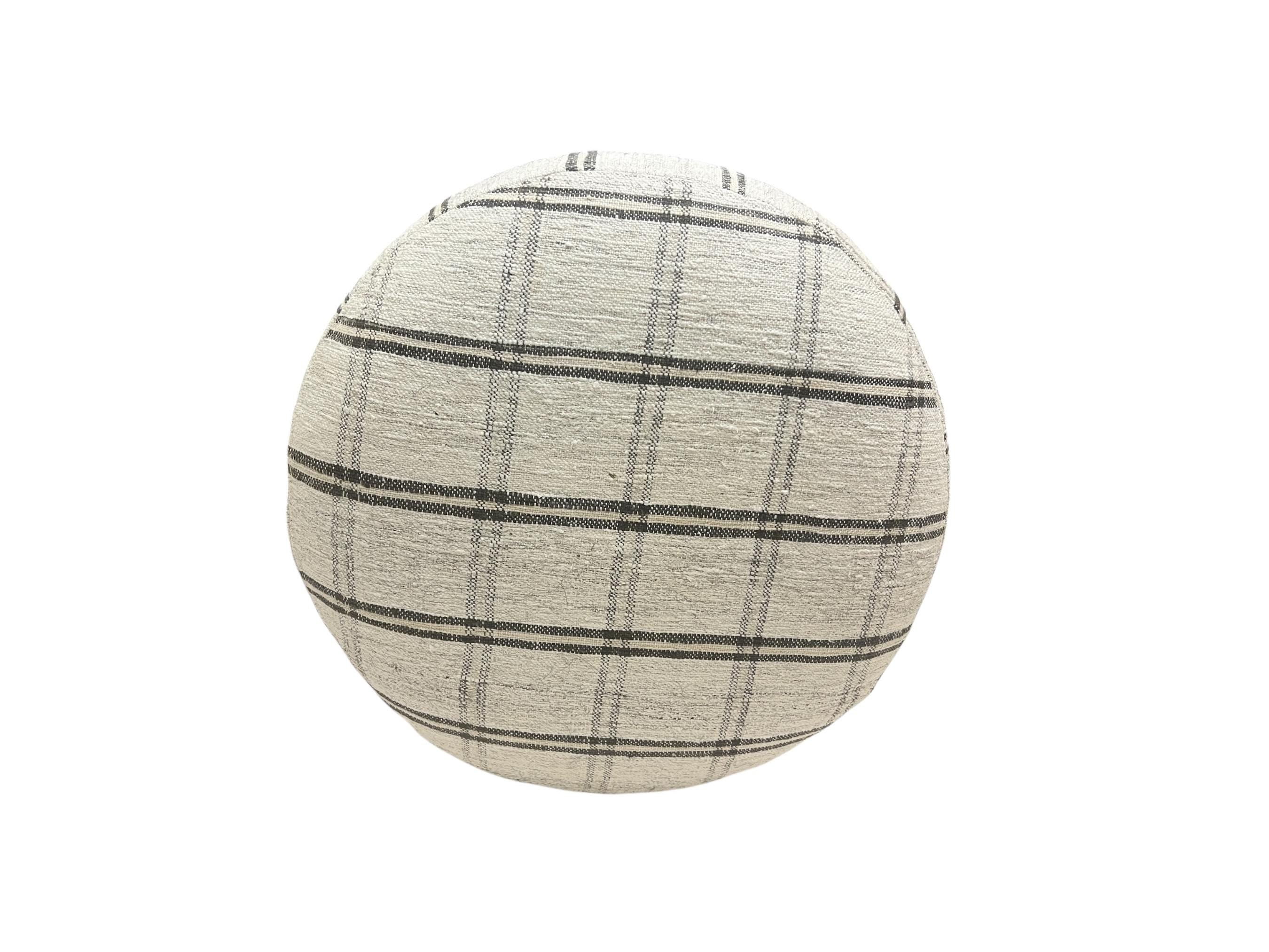 Small Vintage Stripe Kilim Round Ottoman