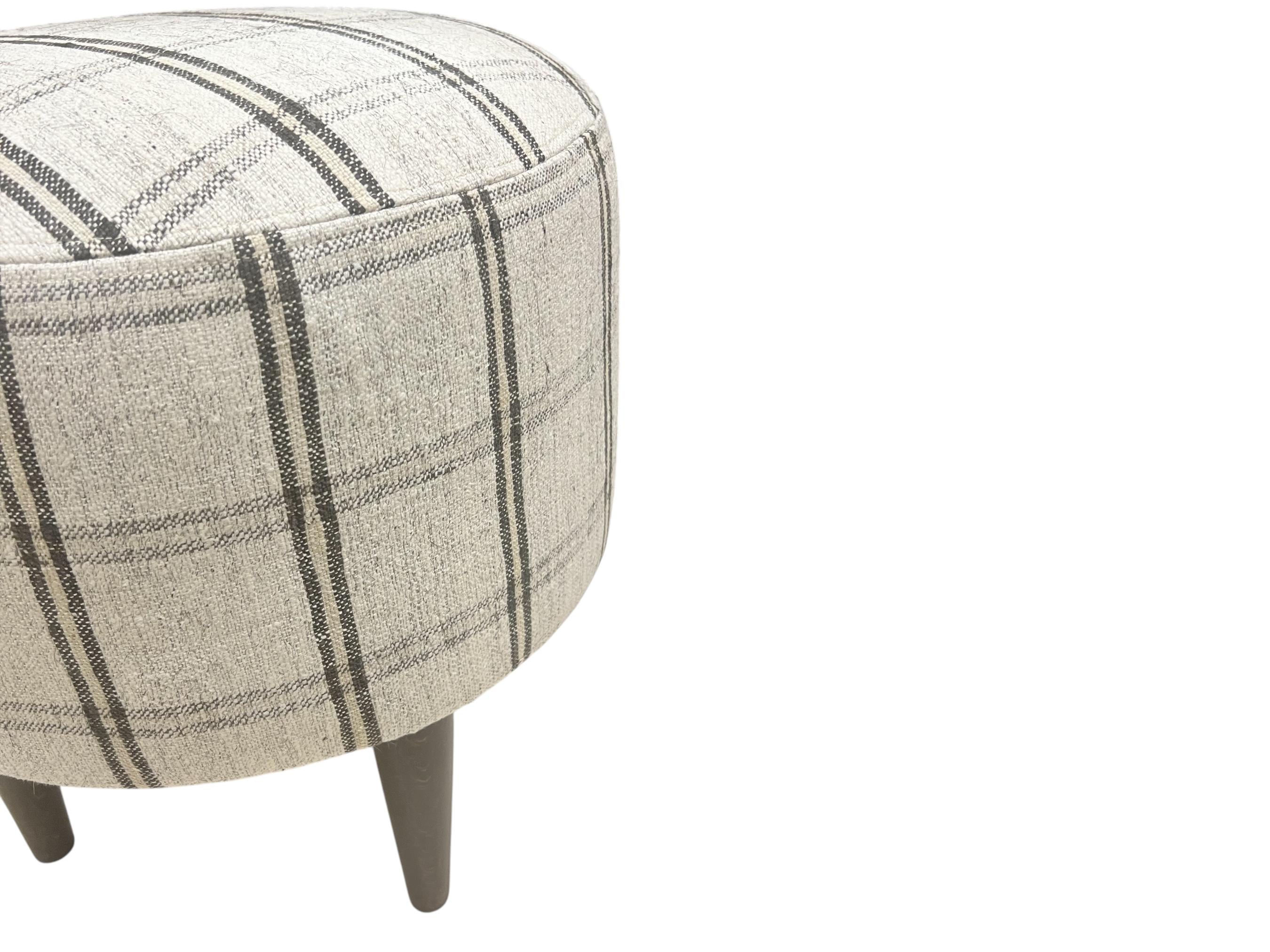 Small Vintage Stripe Kilim Round Ottoman