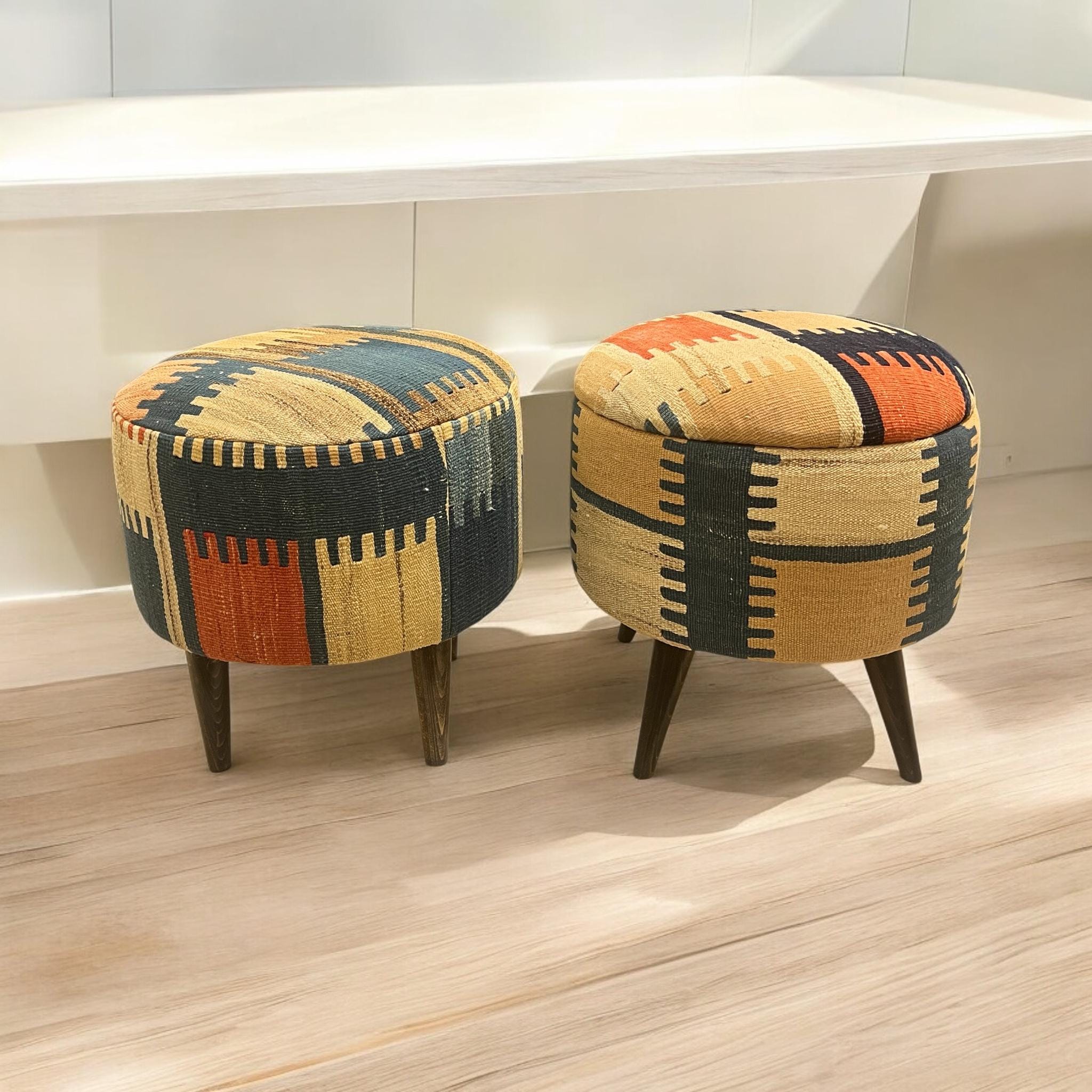 Small Round Kilim Ottomans
