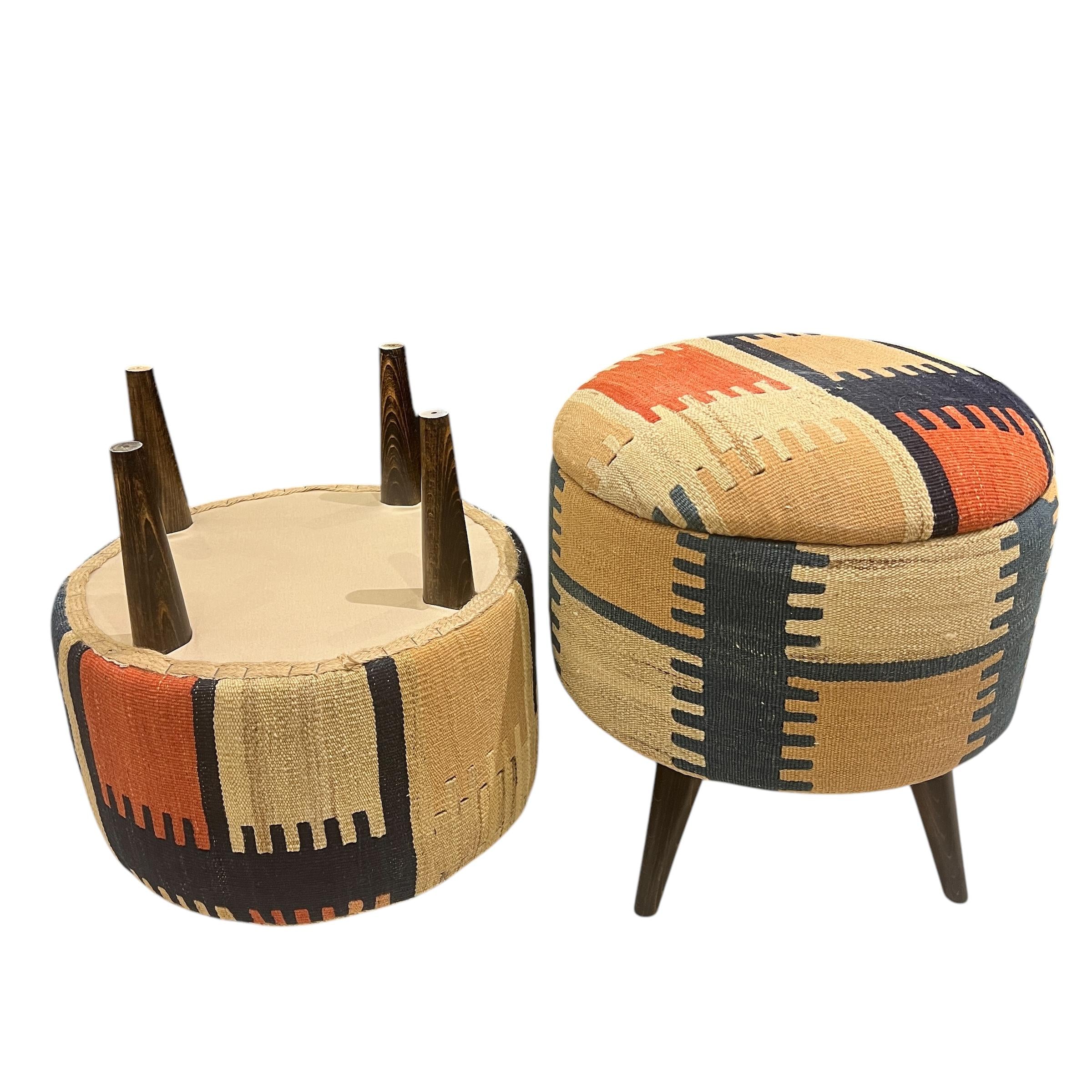 Small Round Kilim Ottomans