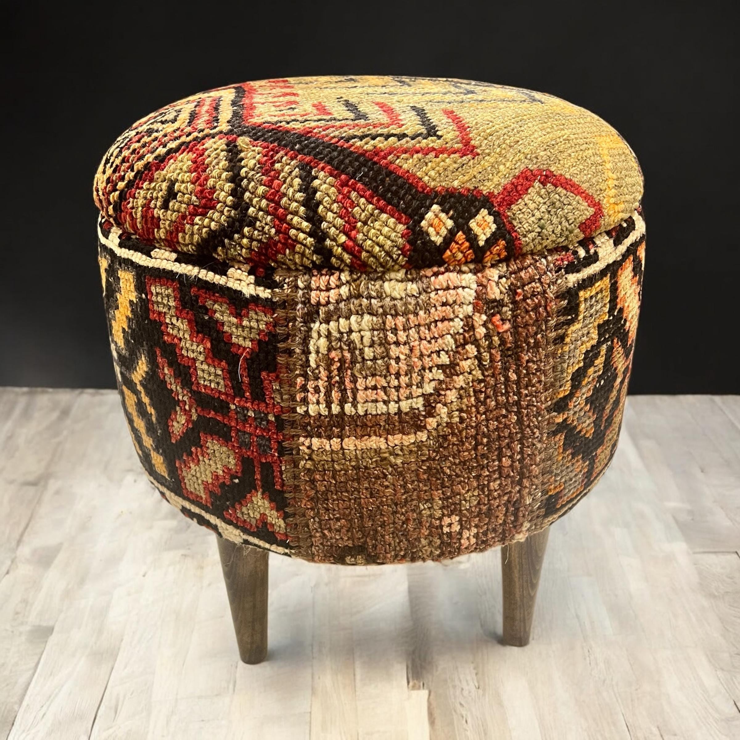 Vintage Carpet Small Round Ottoman