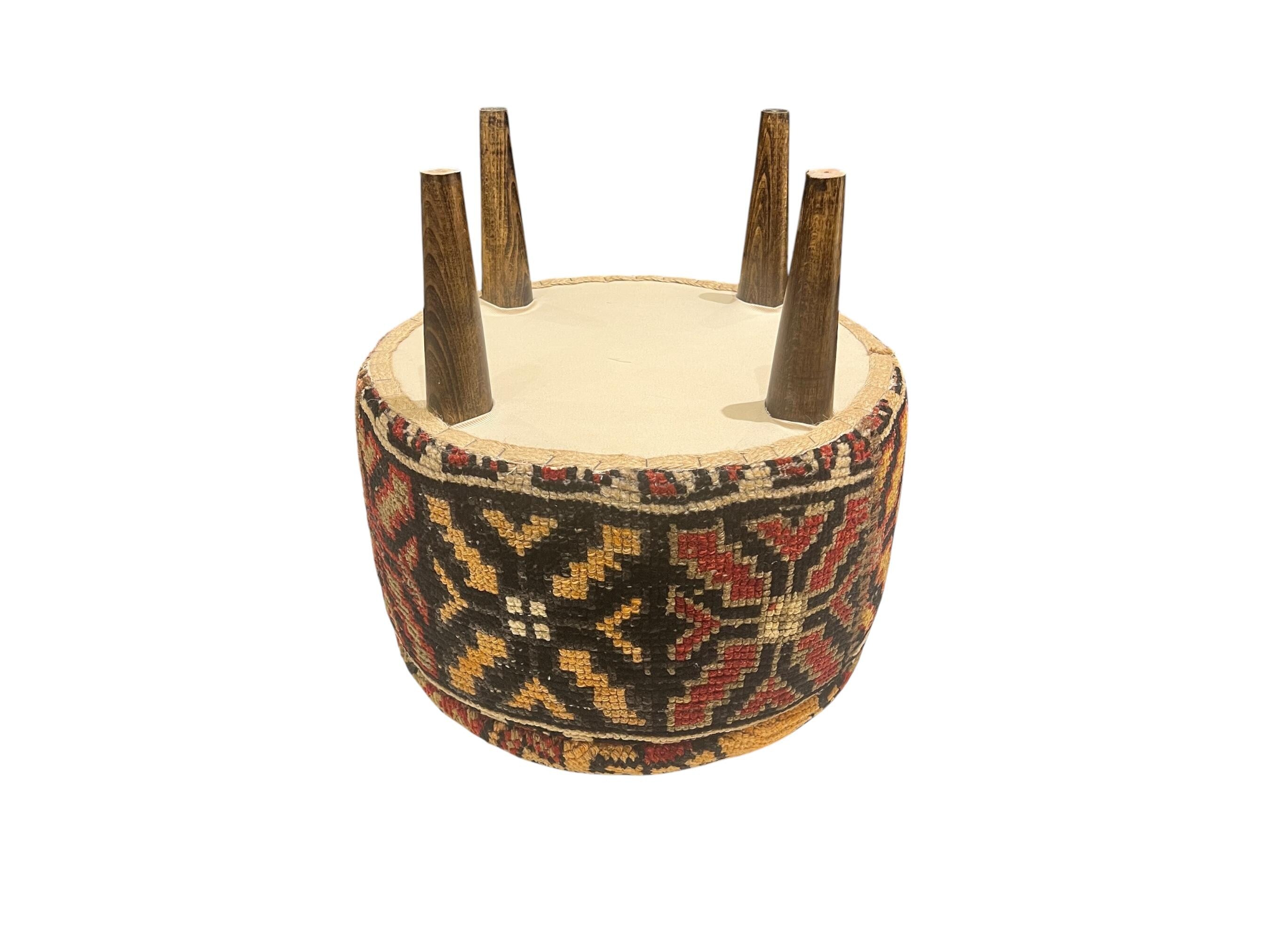 Vintage Carpet Small Round Ottoman