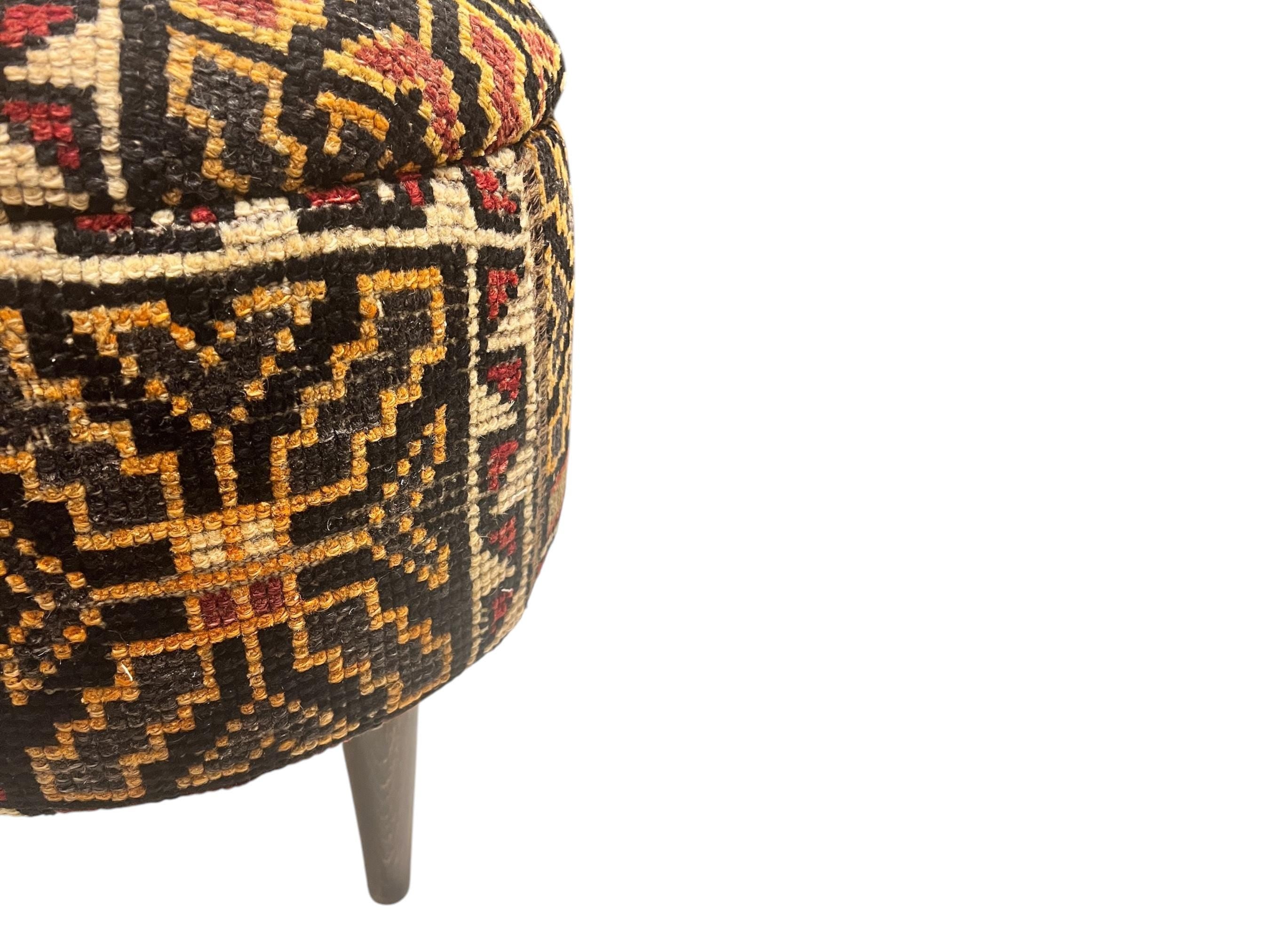 Vintage Carpet Small Round Ottoman