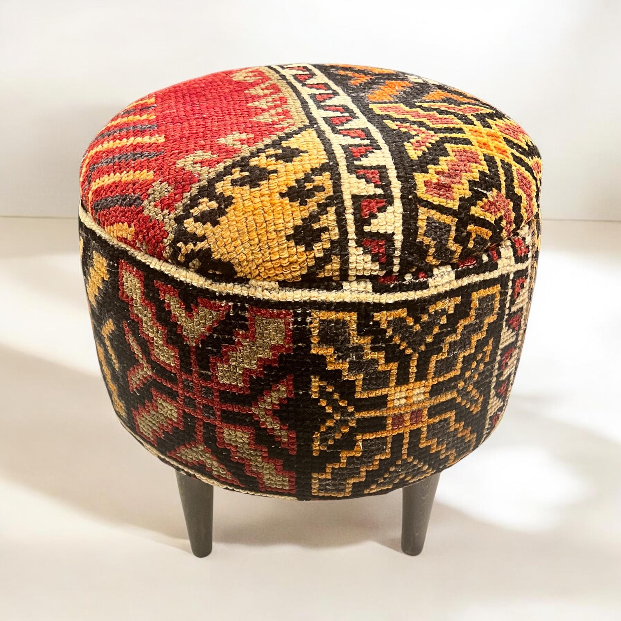 Vintage Carpet Small Round Ottoman