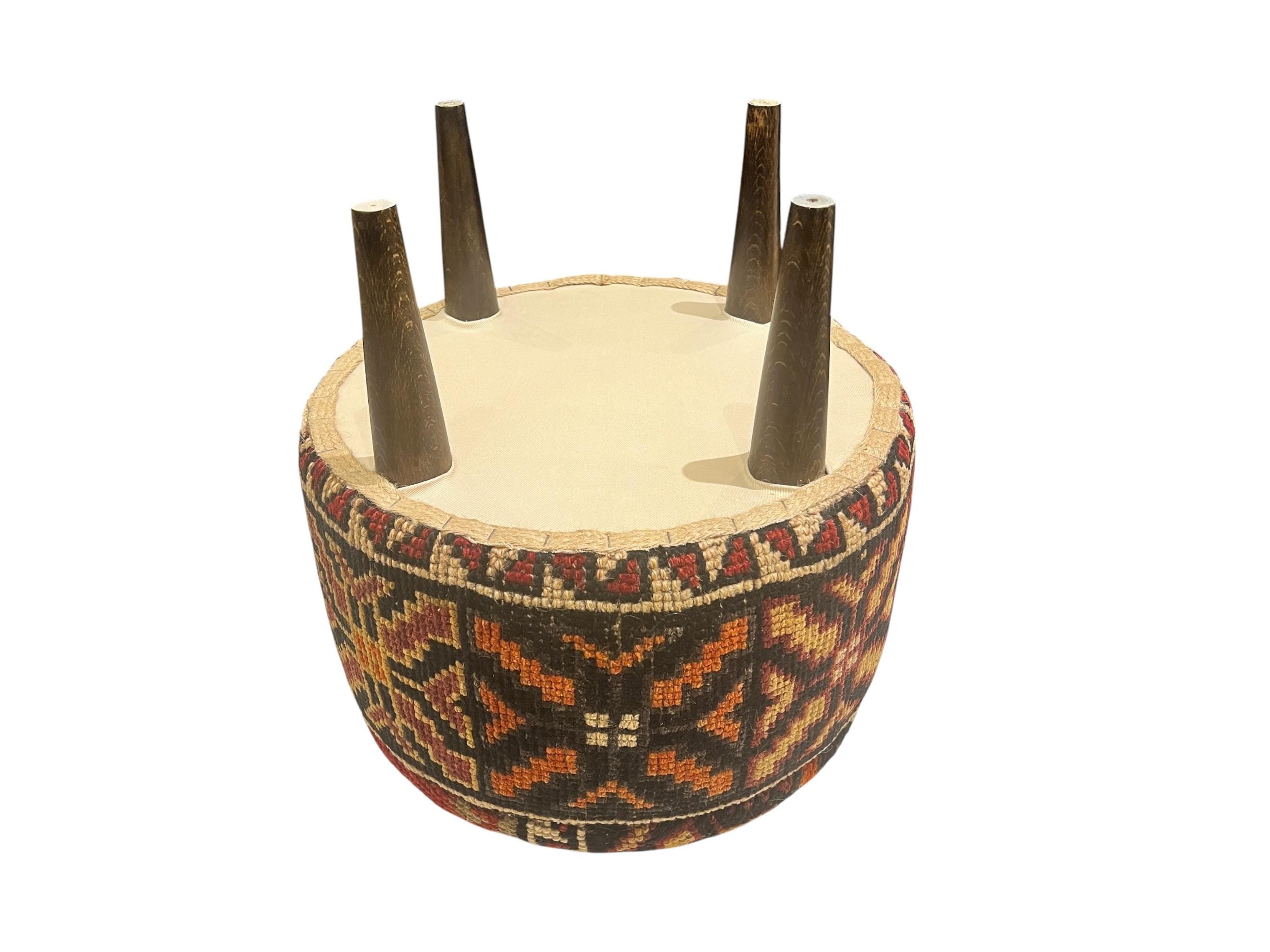 Vintage Carpet Small Round Ottoman