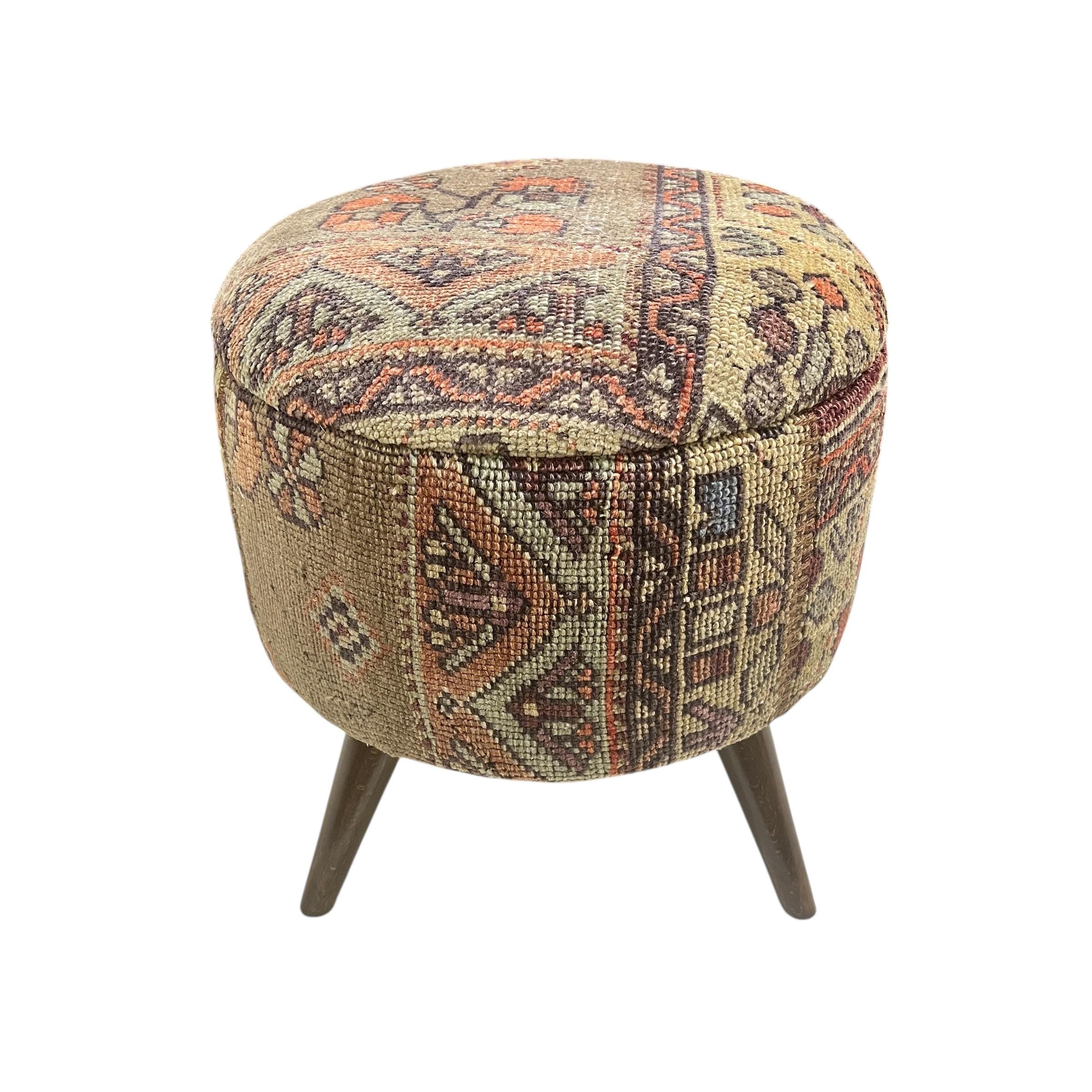 Vintage Rug Round Ottoman