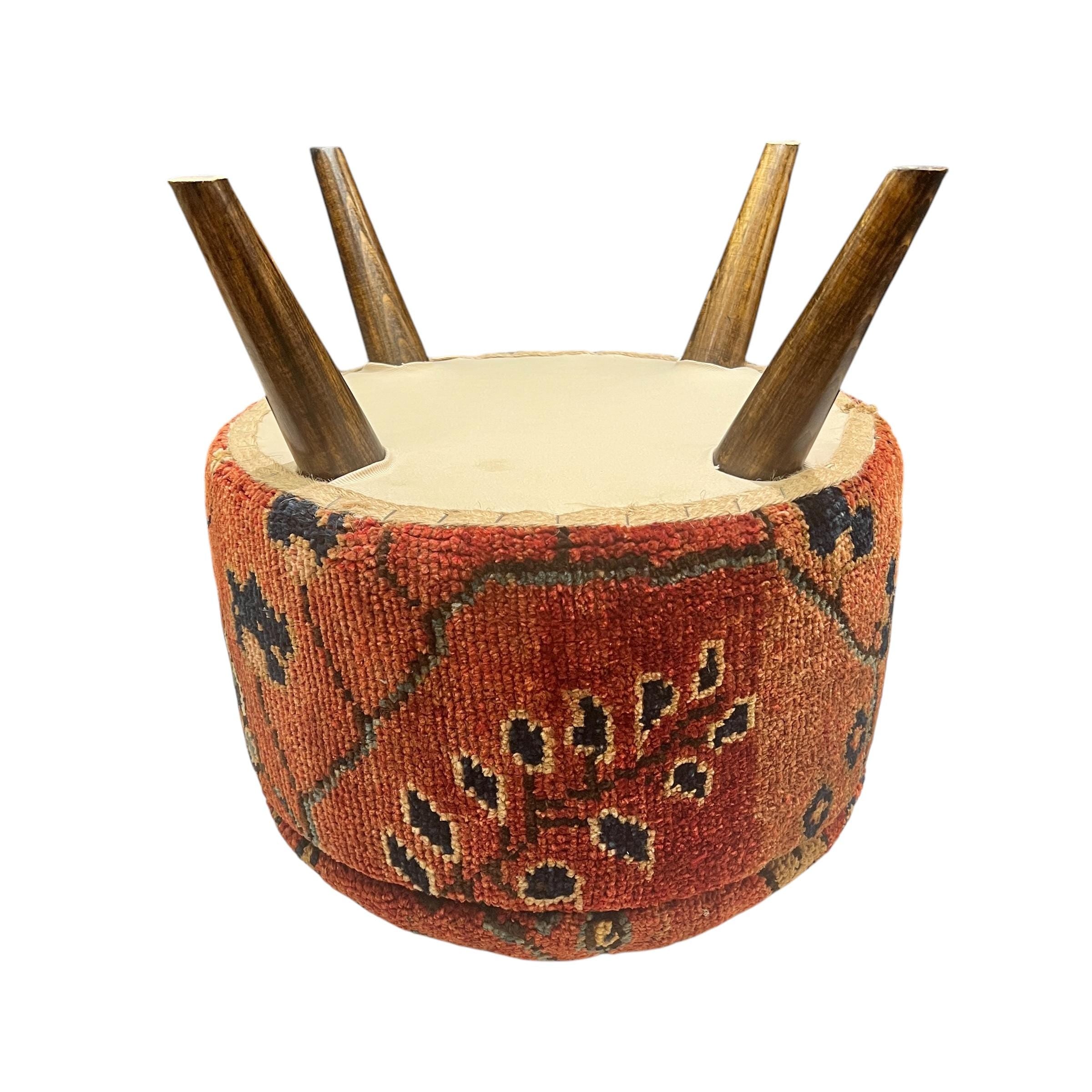Vintage Rug Small Round Ottoman