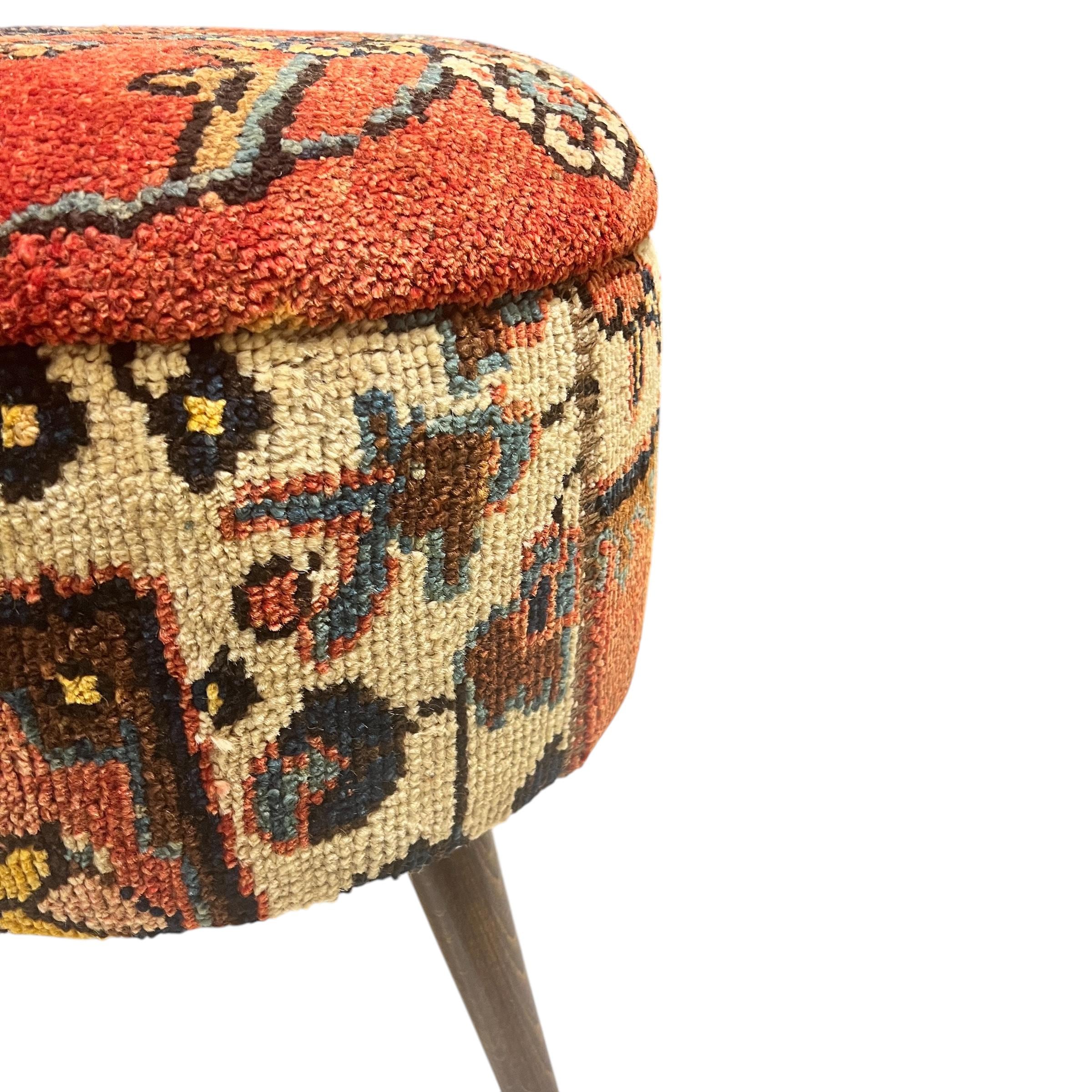 Vintage Rug Small Round Ottoman