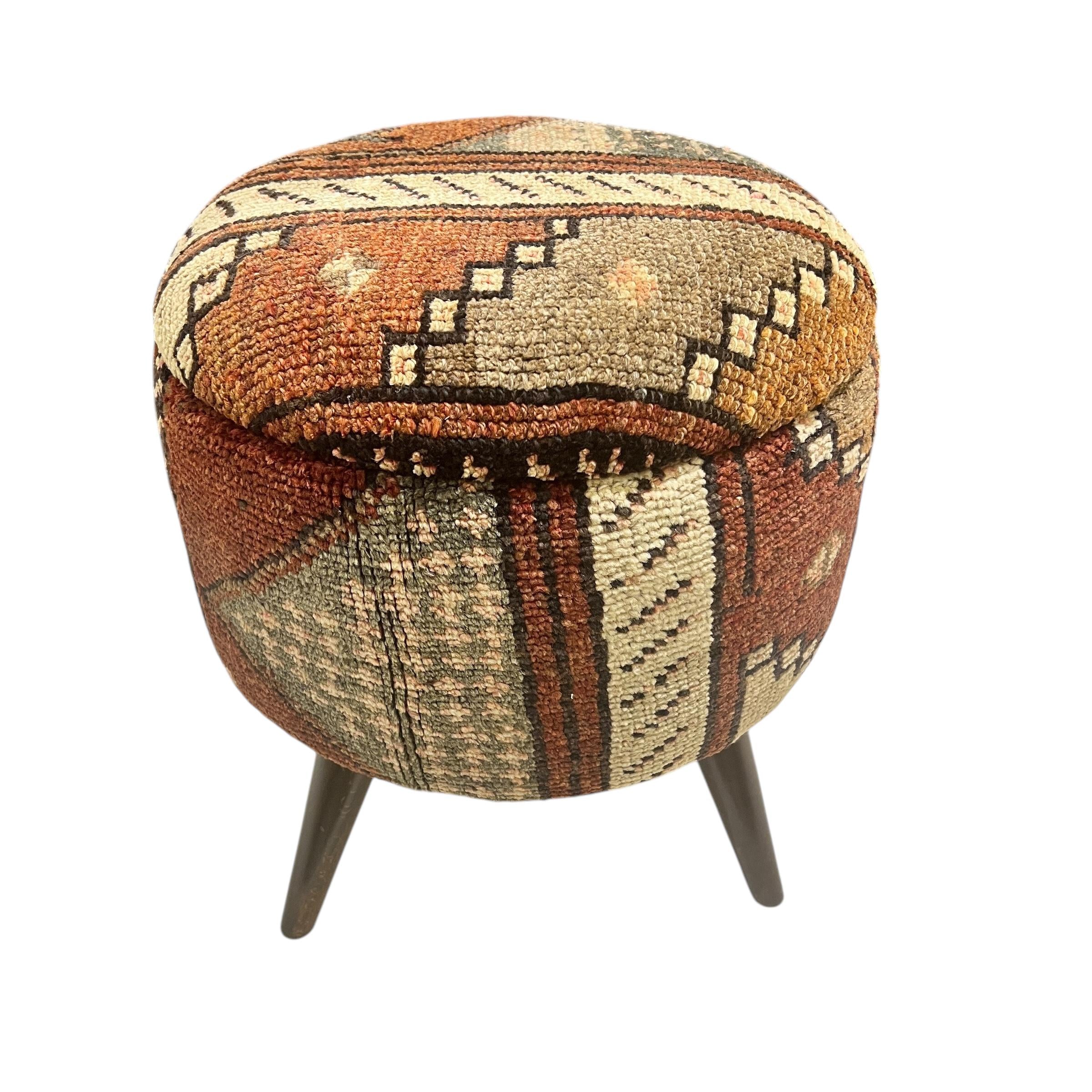 Vintage Carpet Small Round Ottoman