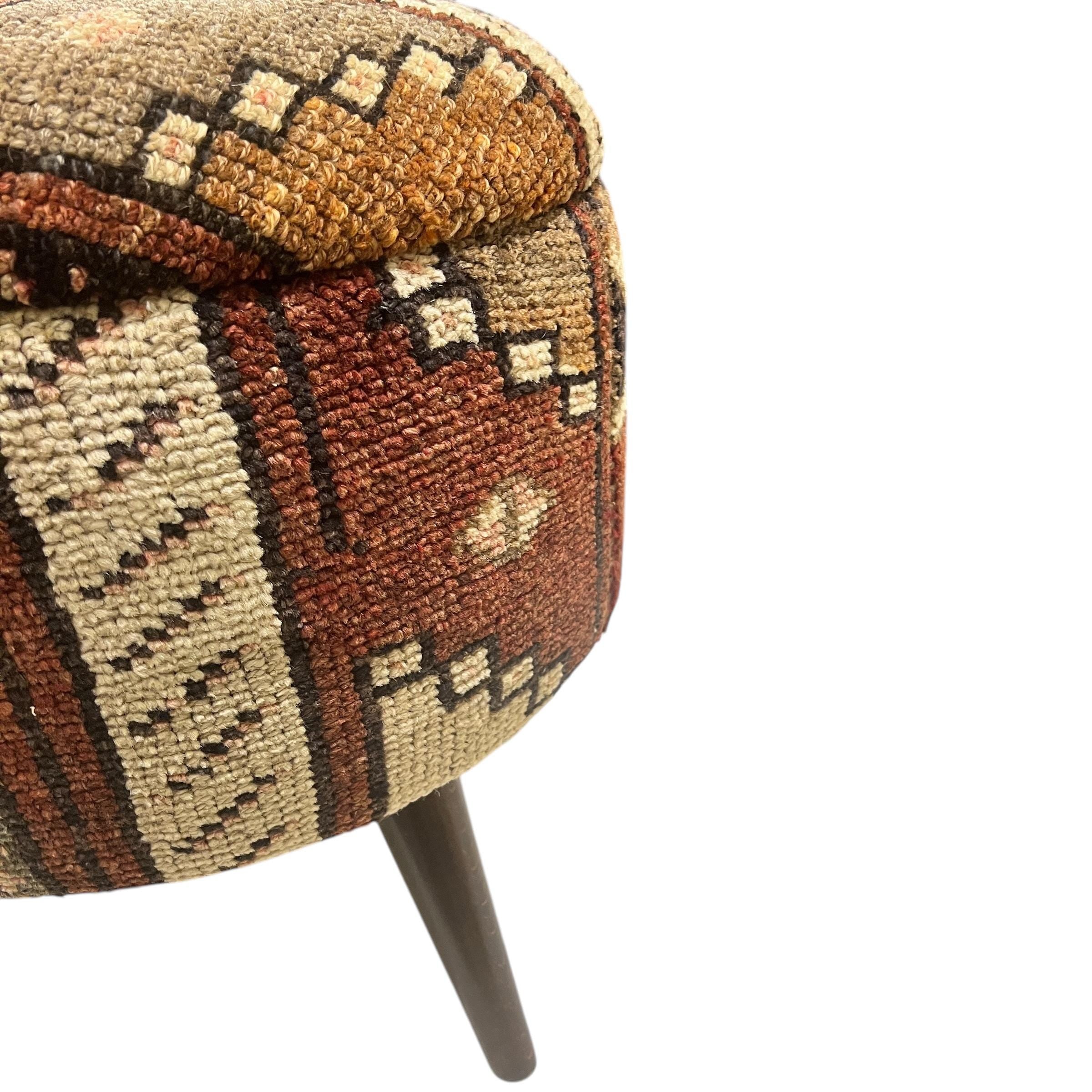 Vintage Carpet Small Round Ottoman