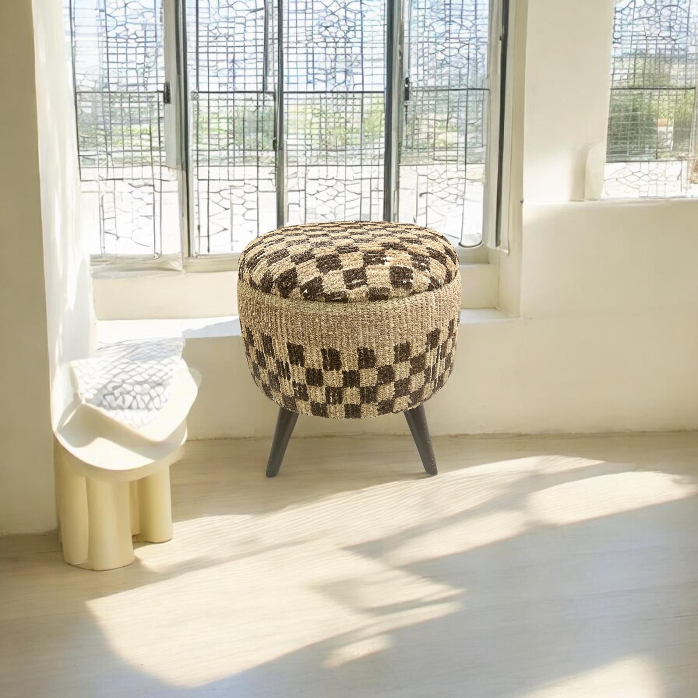 Small Vintage Carpet Round Ottoman