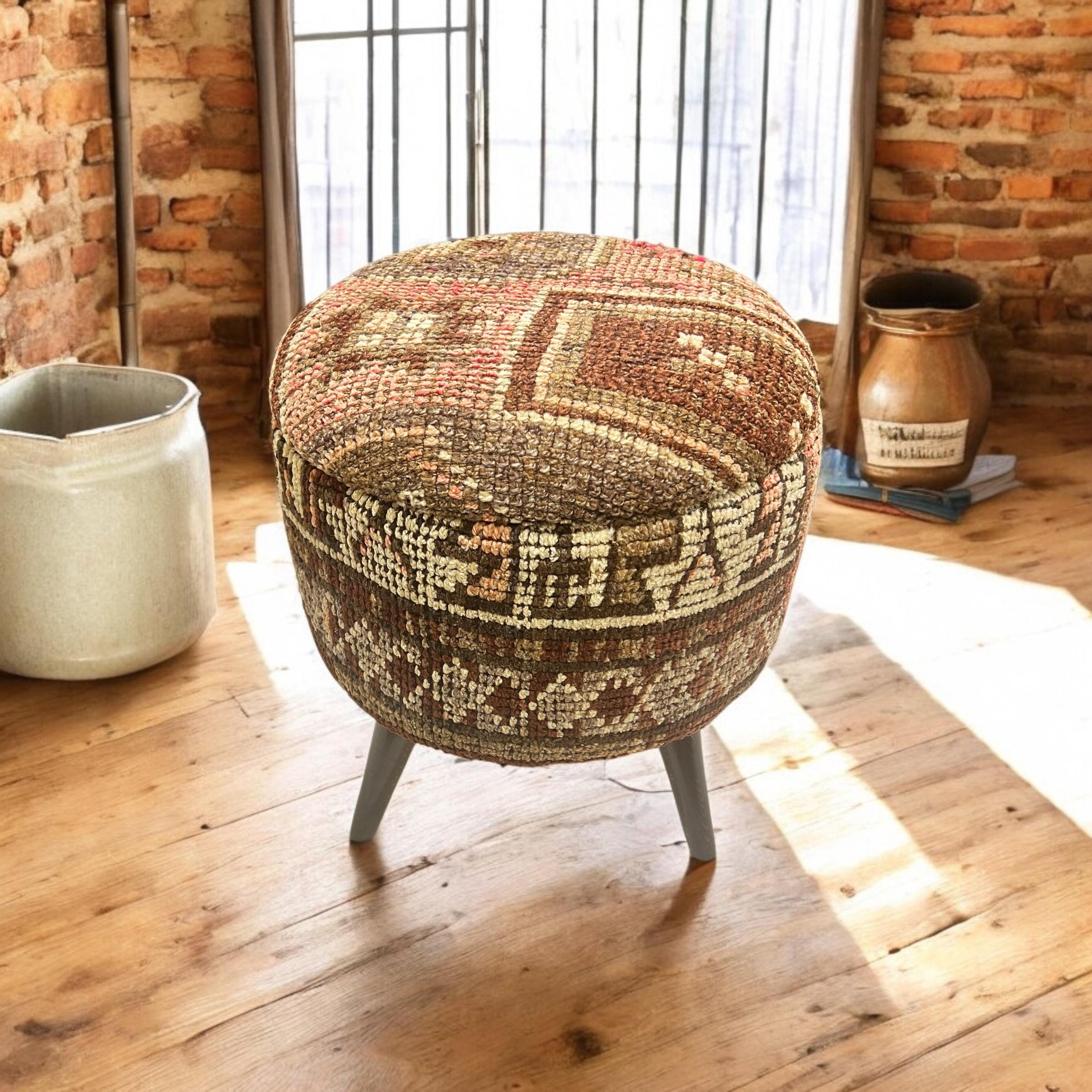 Small Vintage Carpet Round Ottoman
