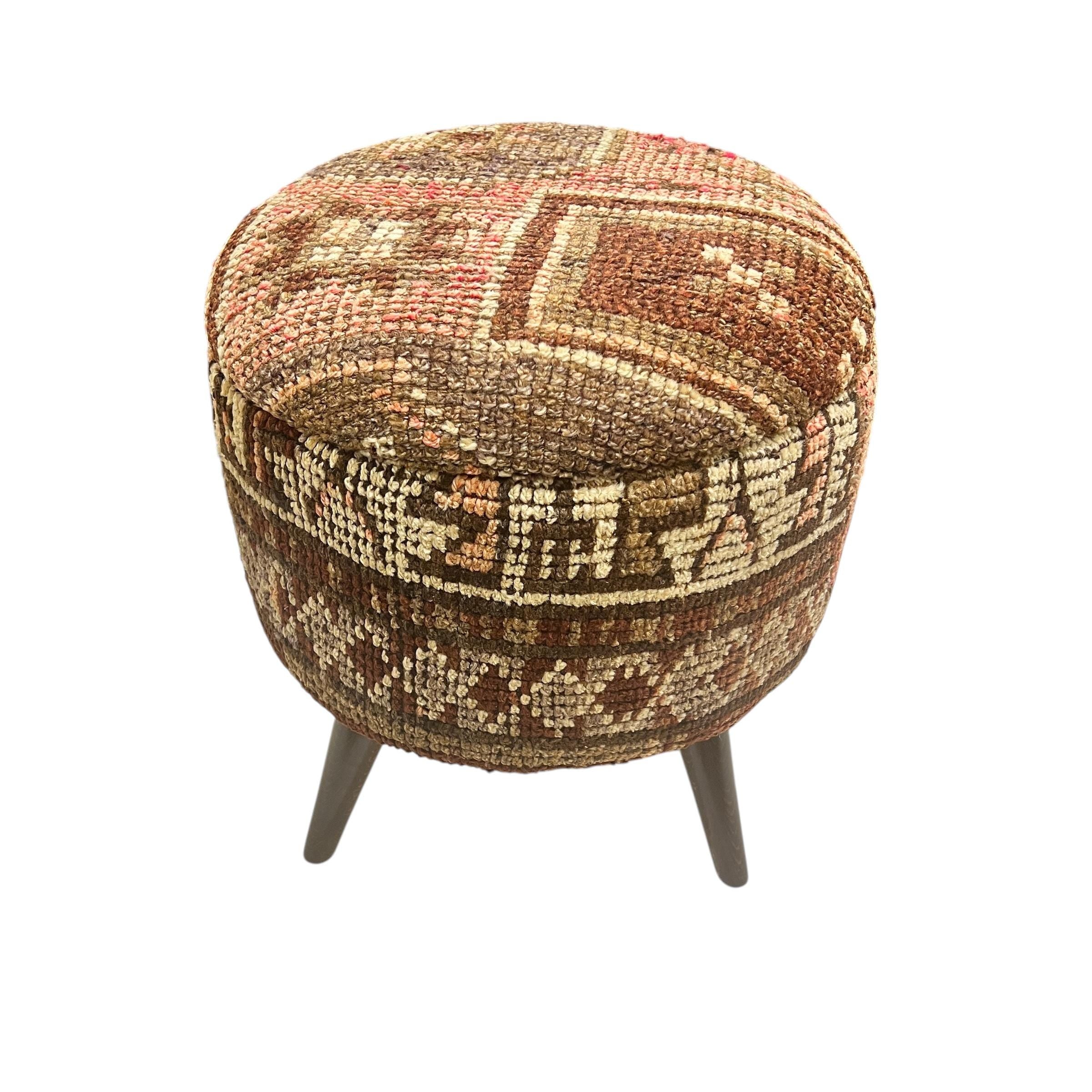 Small Vintage Carpet Round Ottoman