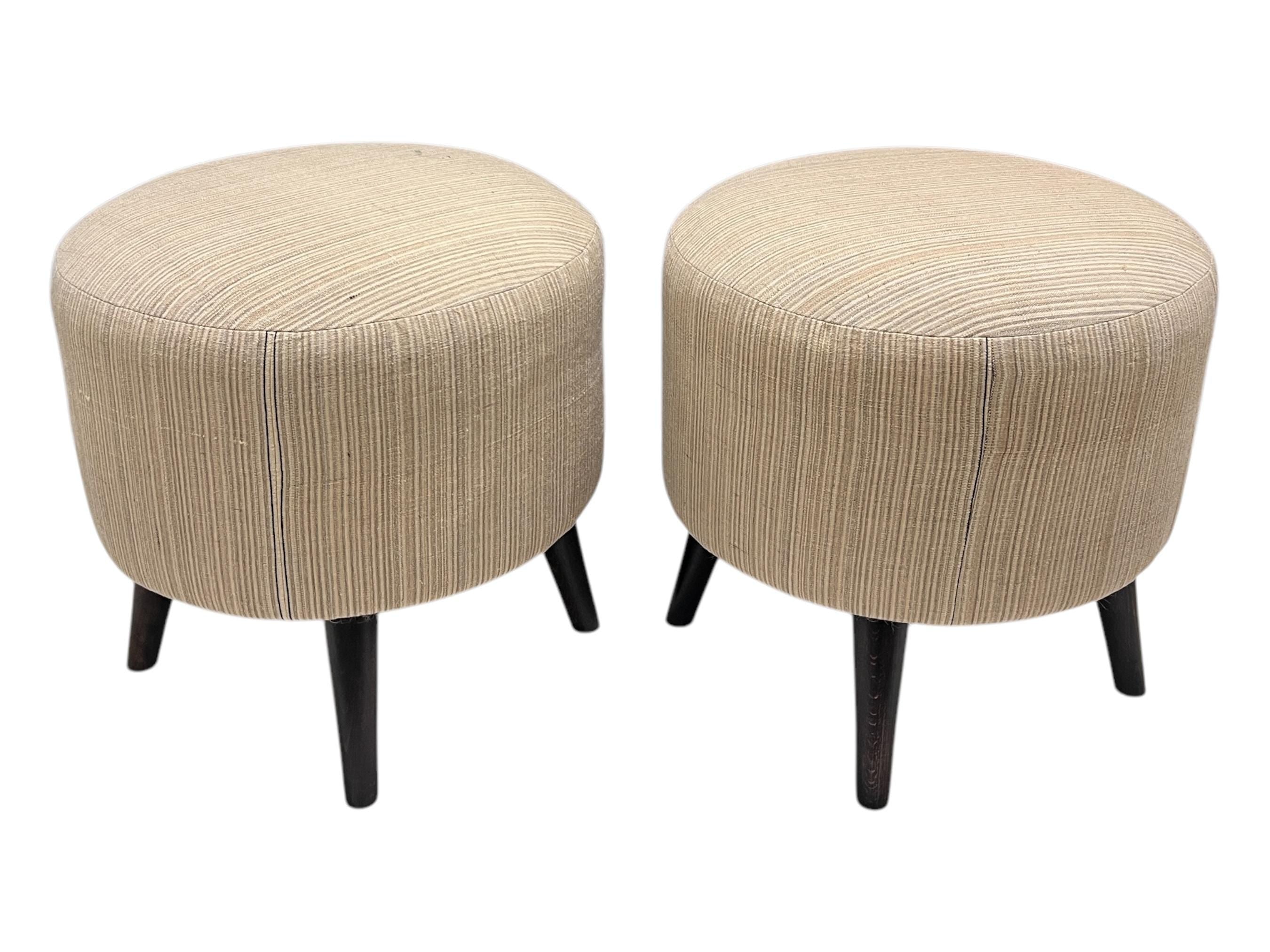 Stripe Kilim Small Round Ottoman