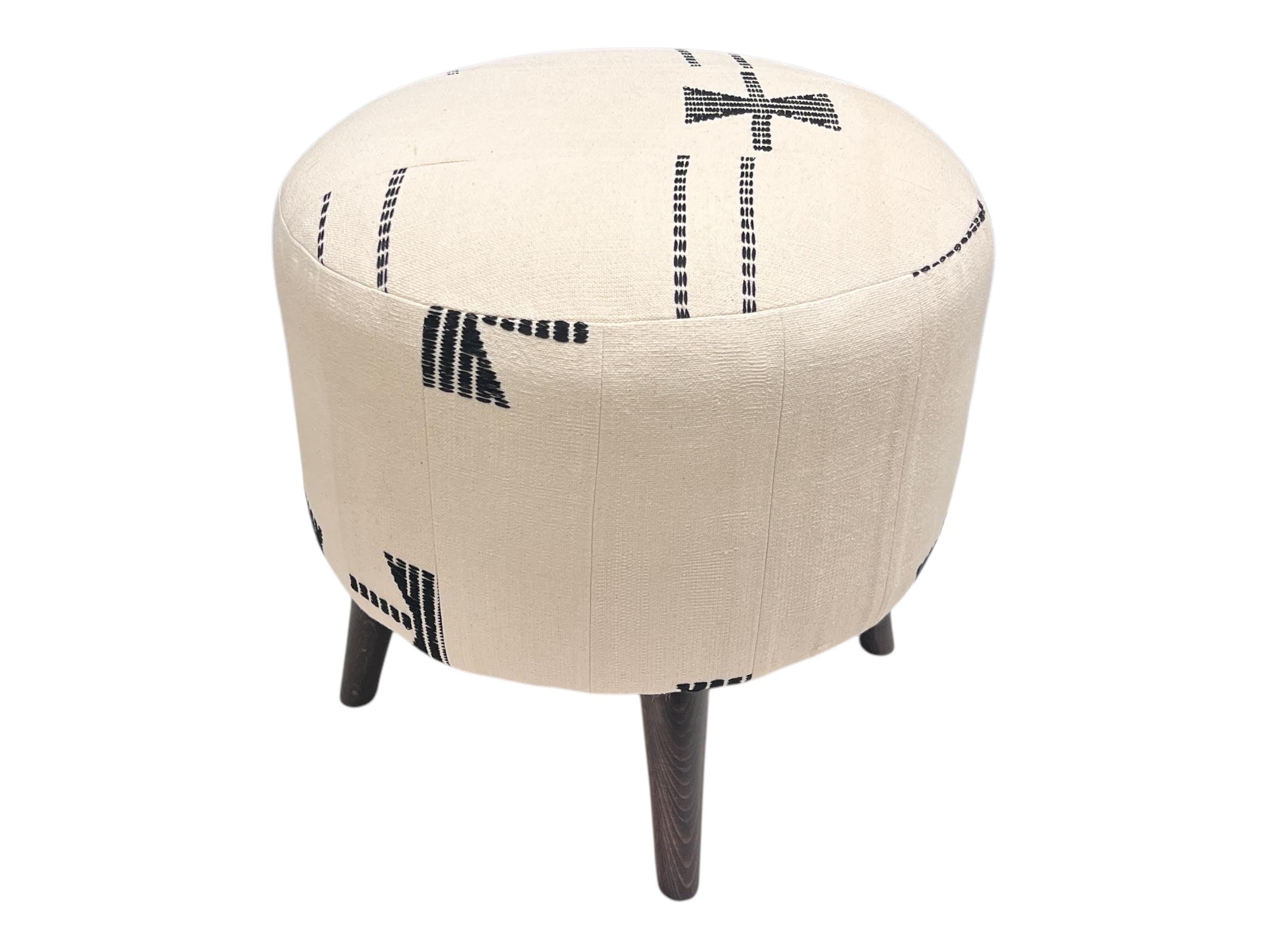 Vintage Kilim Small Round Ottoman