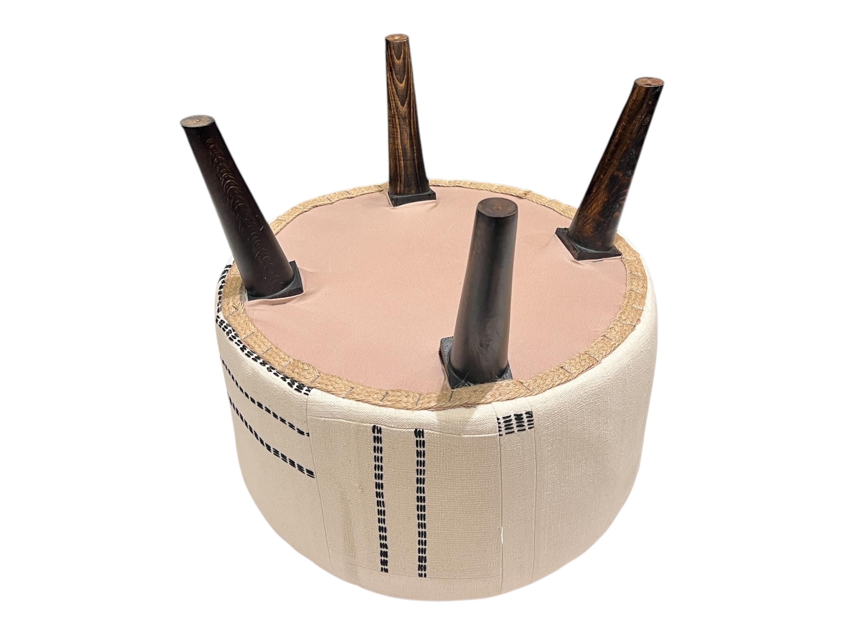 Vintage Kilim Small Round Ottoman