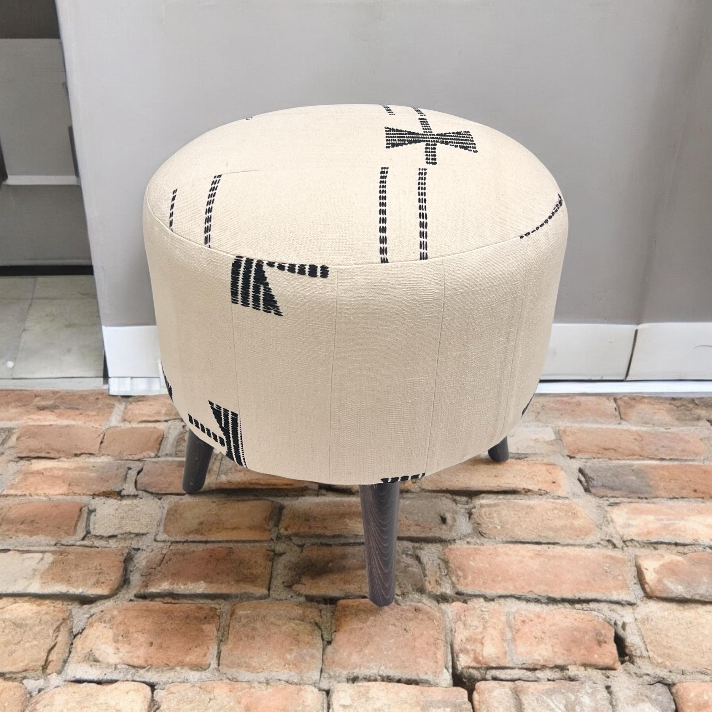 Vintage Kilim Small Round Ottoman