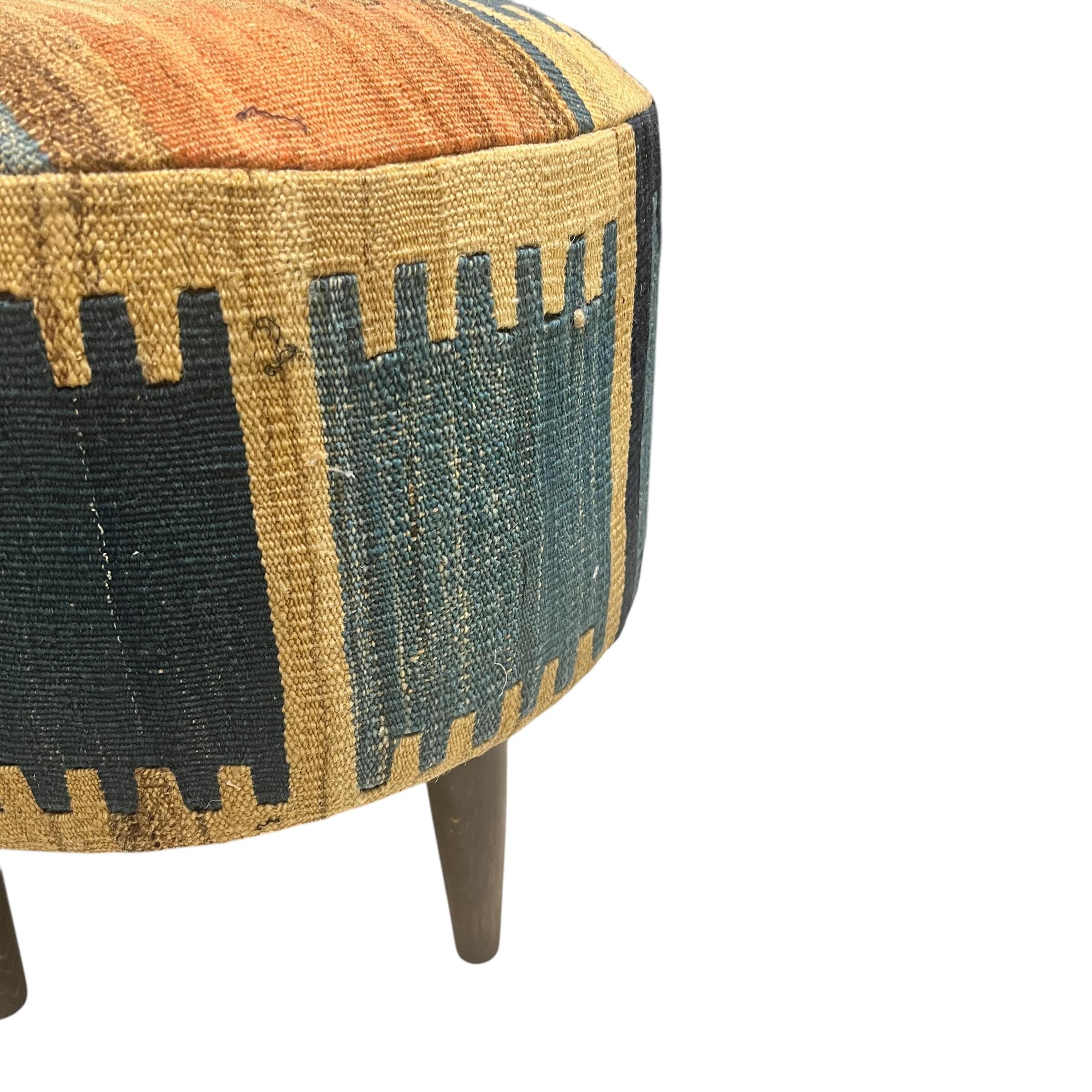 Vintage Kilim Small Round Ottoman