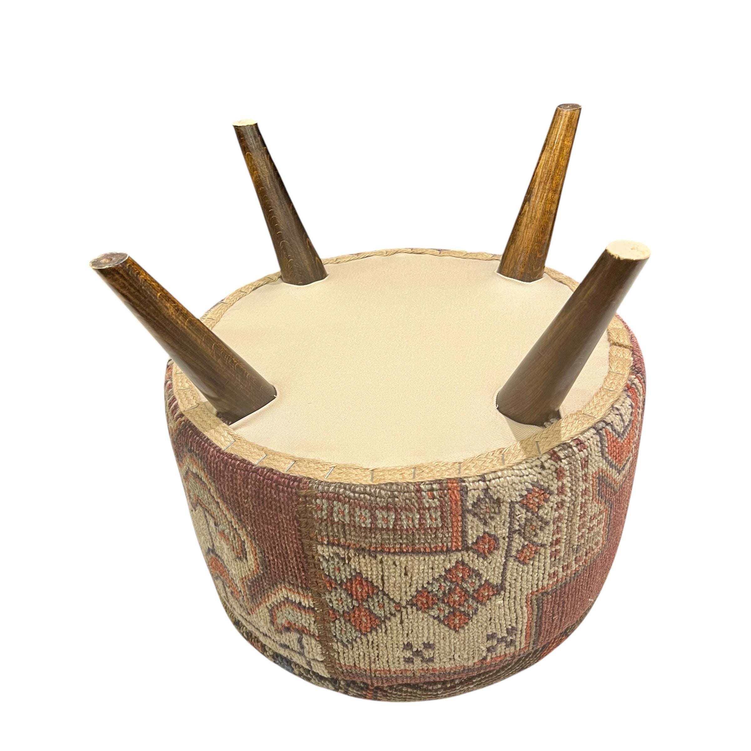 Vintage Kilim Small Round Ottoman