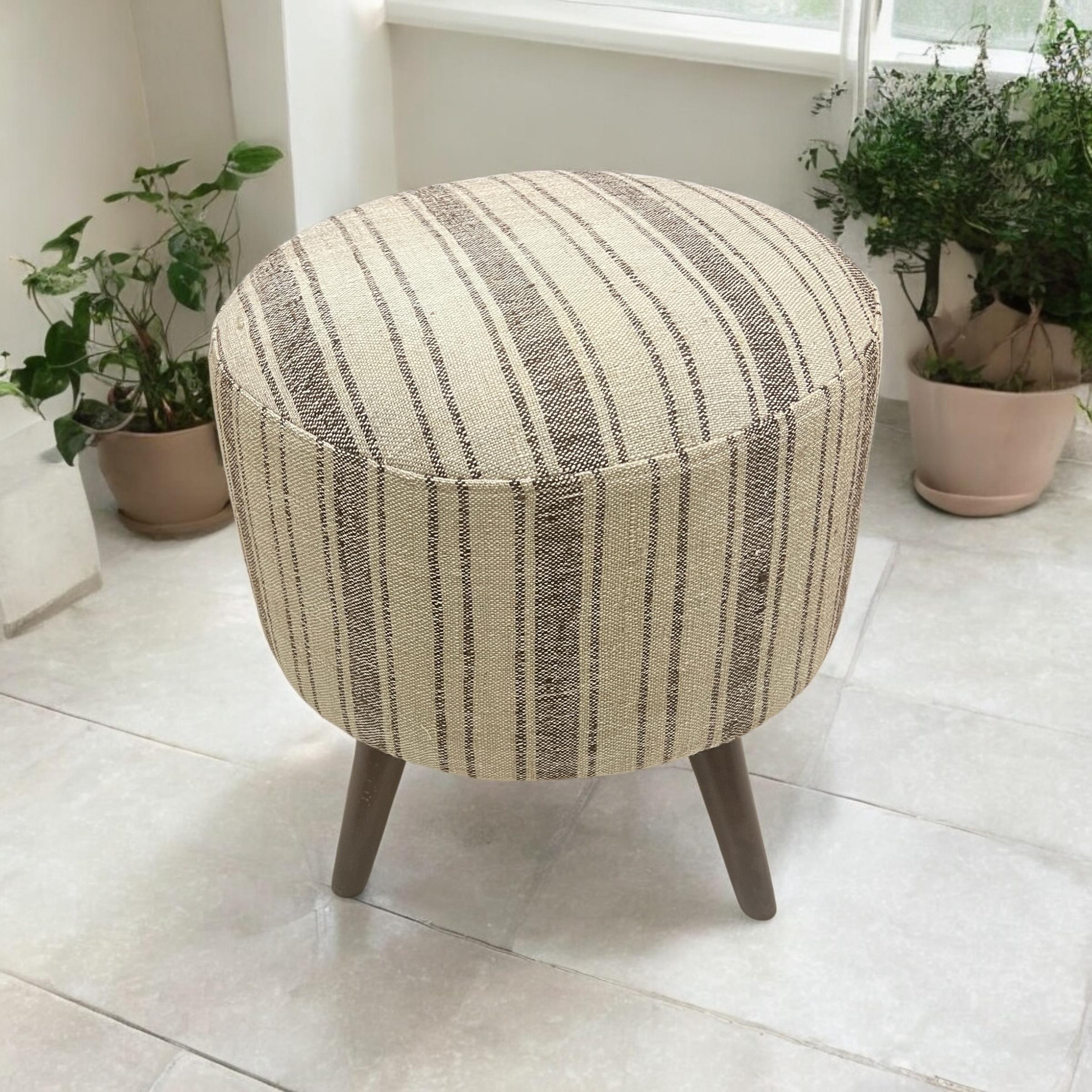 Stripe Kilim Small Round Ottoman