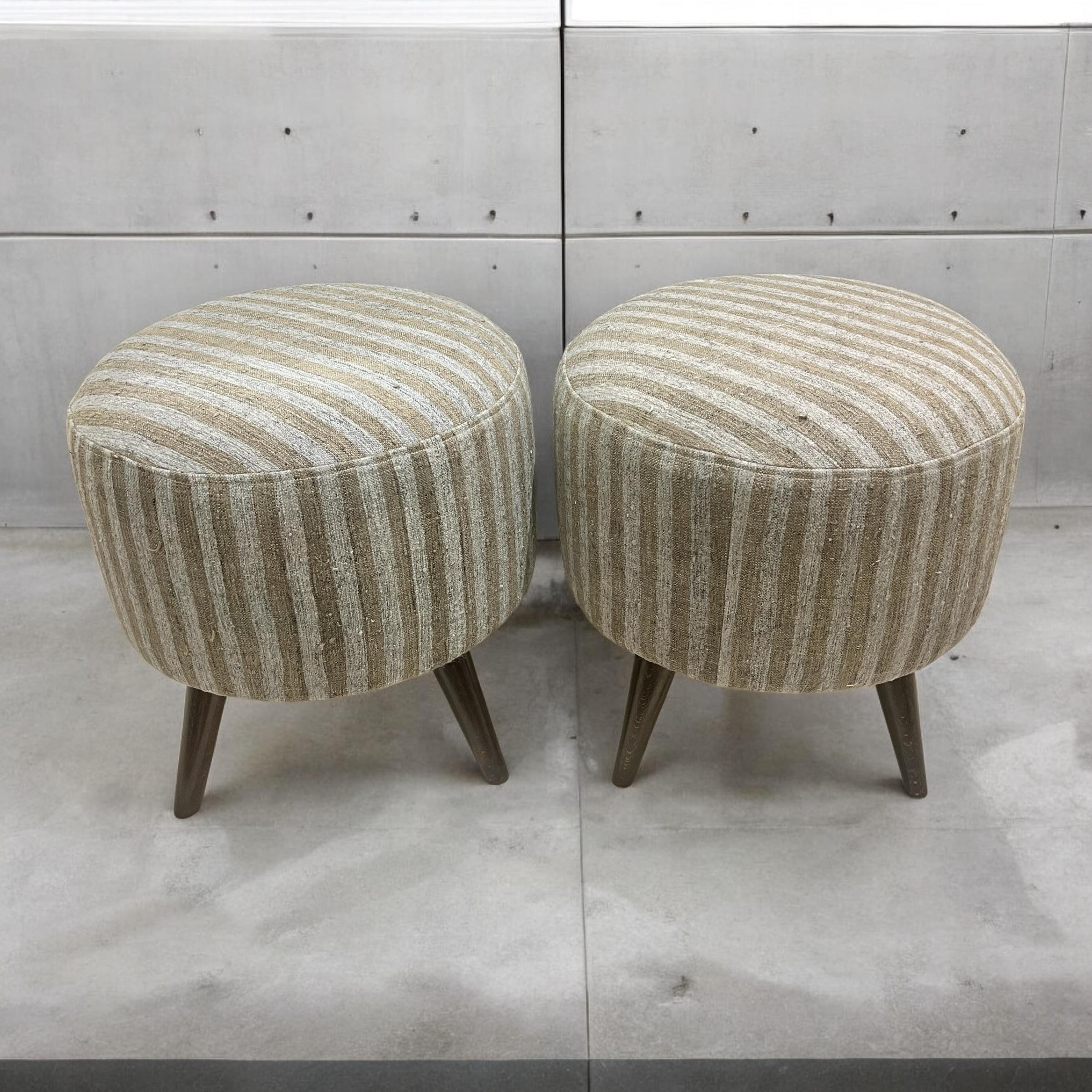 Stripe Kilim Small Round Ottoman