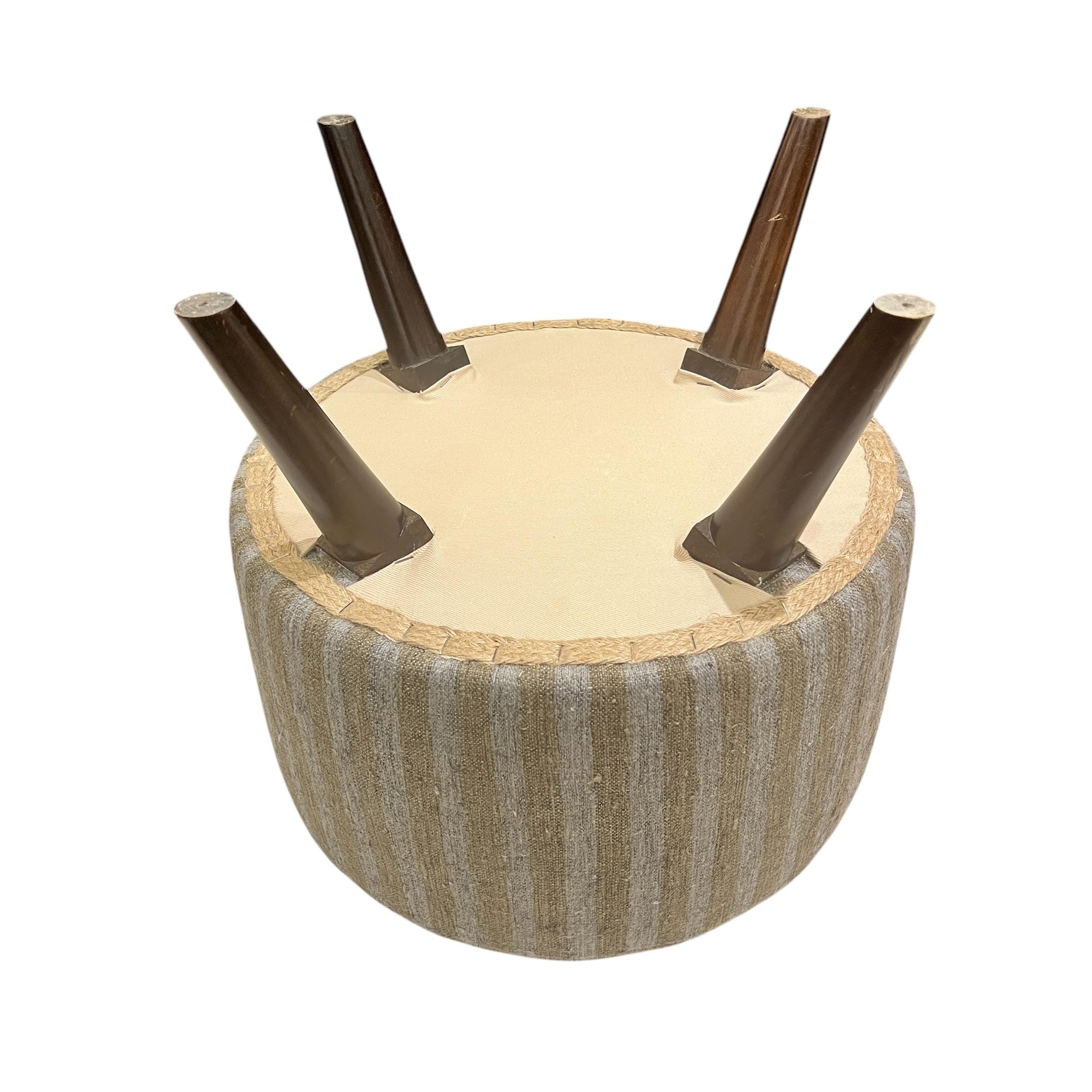 Stripe Kilim Small Round Ottoman