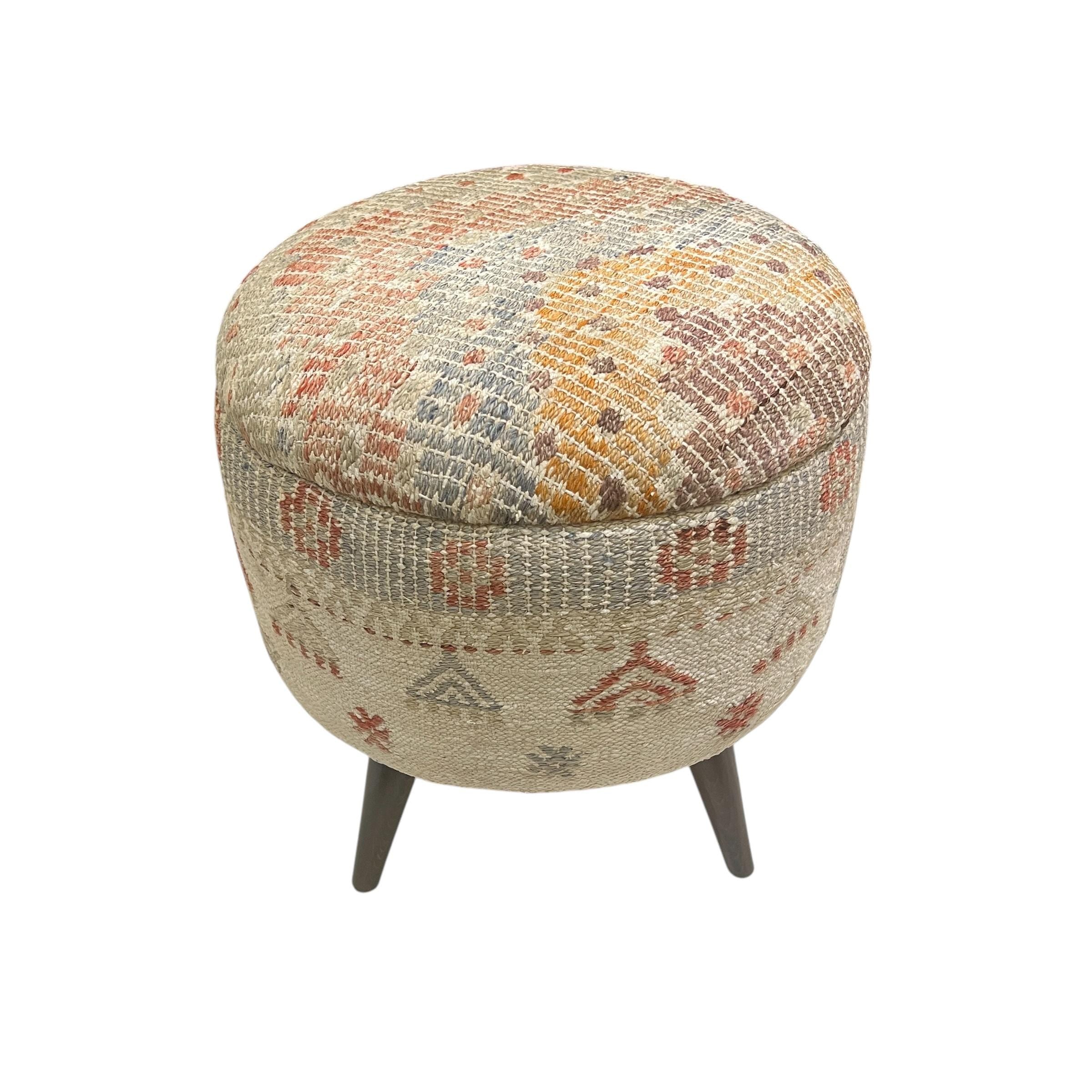 Vintage Kilim Small Round Ottoman
