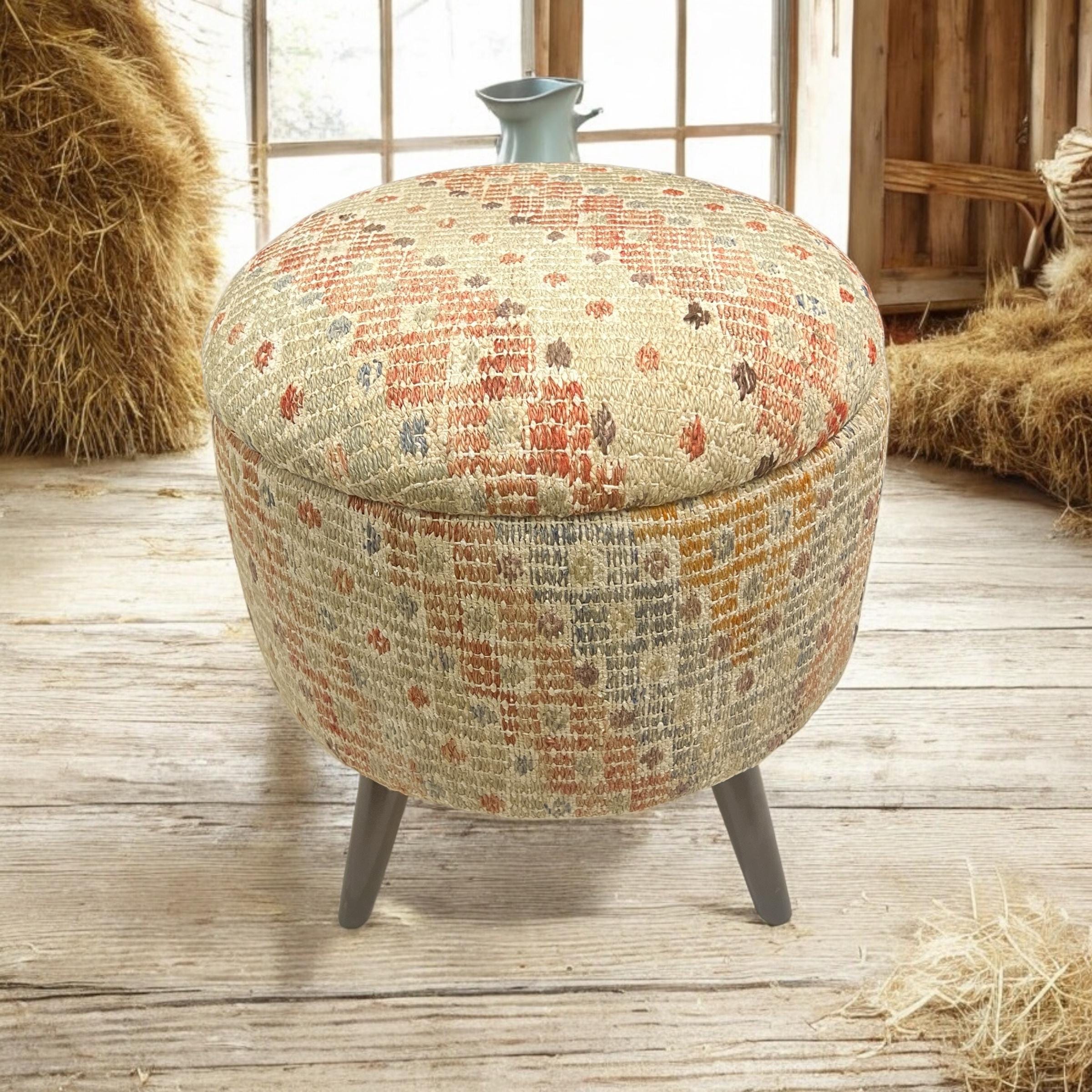 Vintage Kilim Round Ottoman