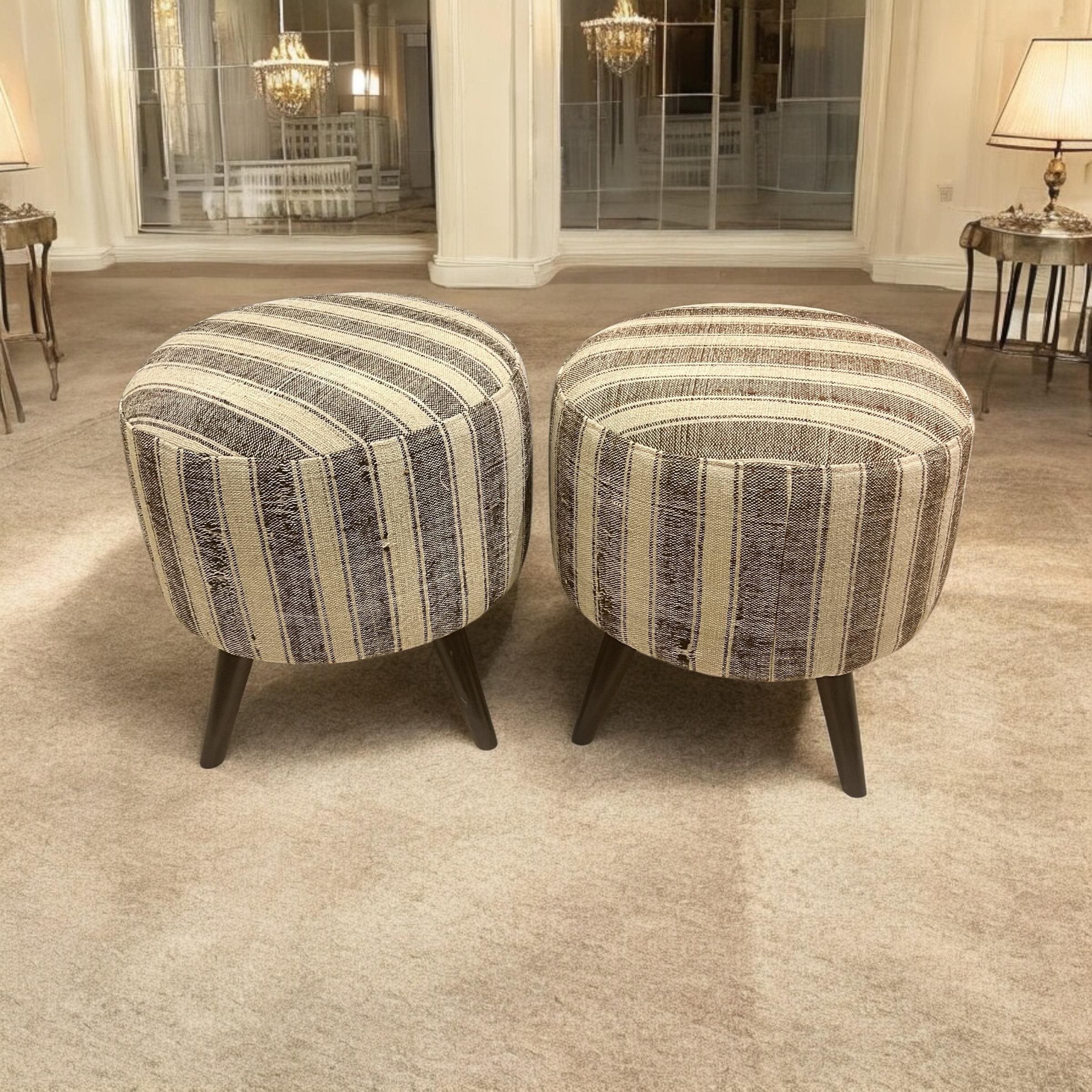 Stripe Kilim Small Round Ottoman