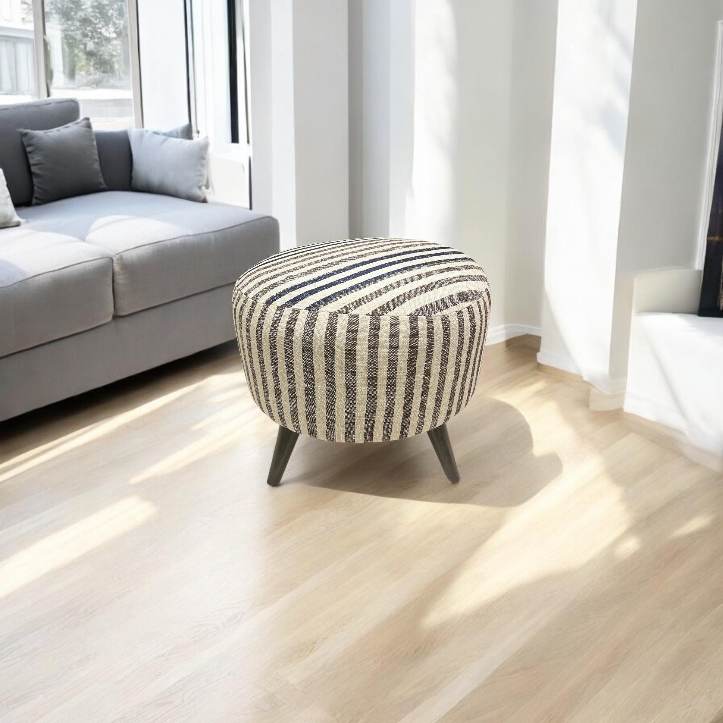 Stripe Kilim Medium Round Ottoman