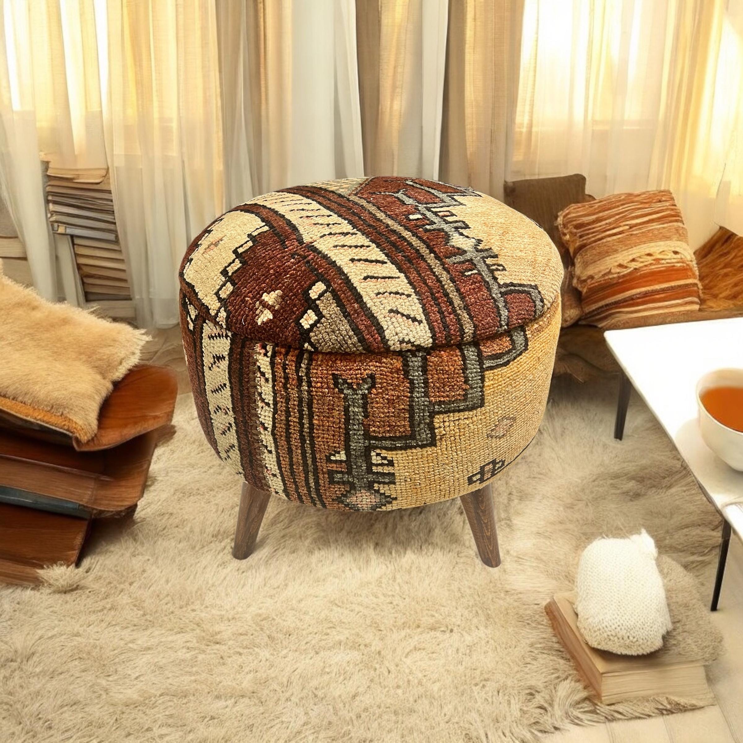 Vintage Carpet Medium Round Ottoman