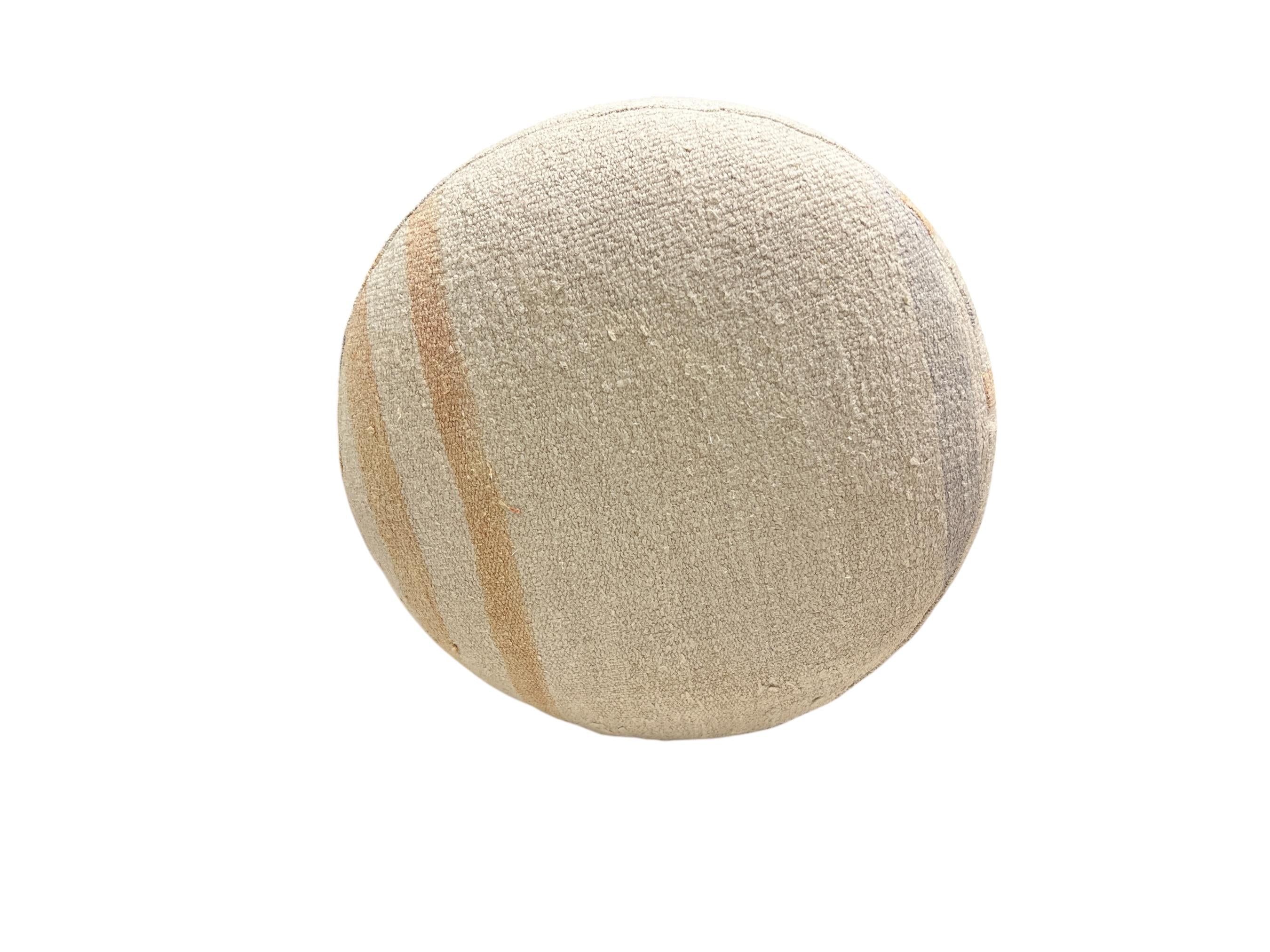 Vintage Hemp Kilim Small Round Ottoman