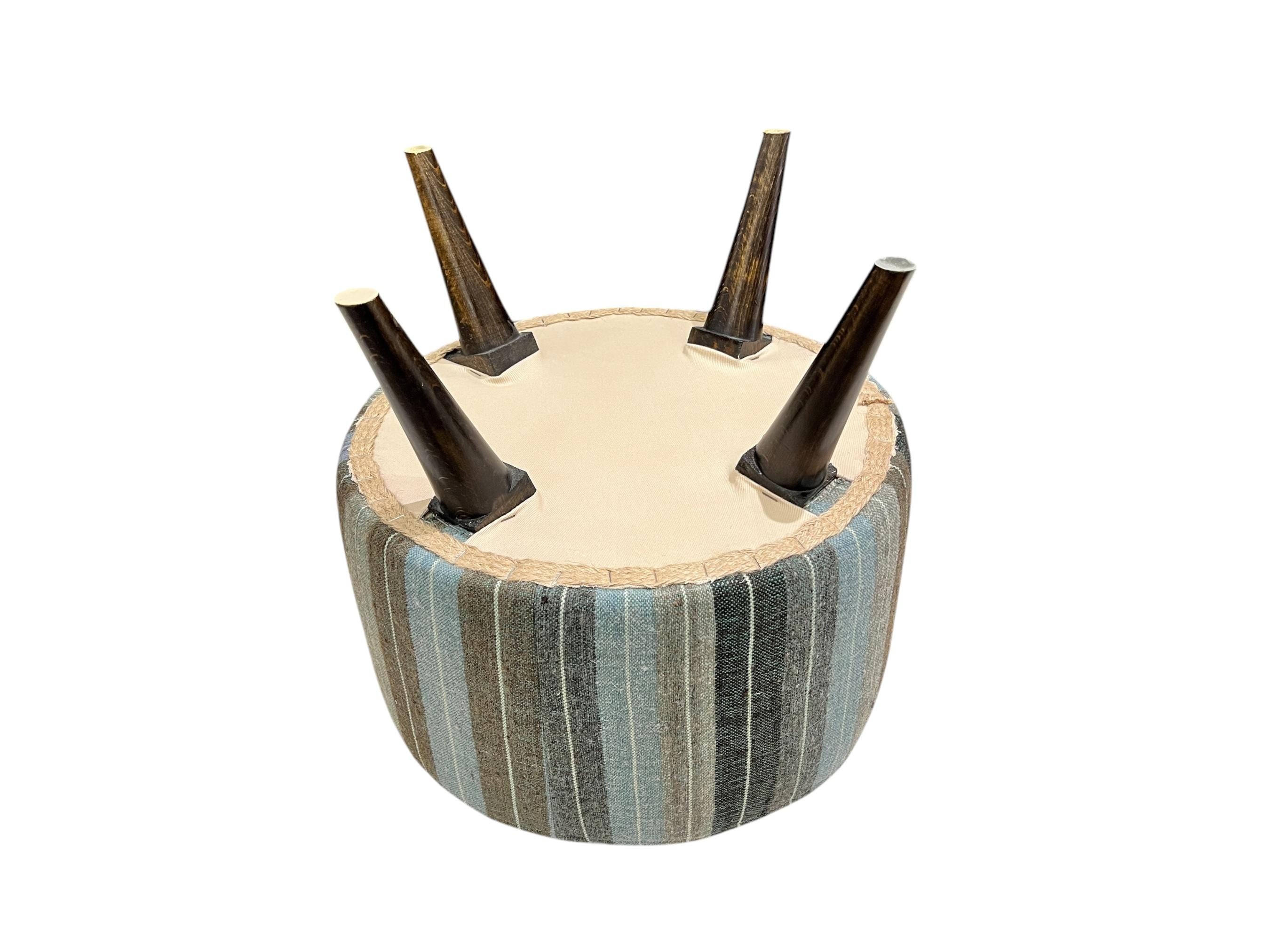 Vintage Stripe Kilim Round Ottoman