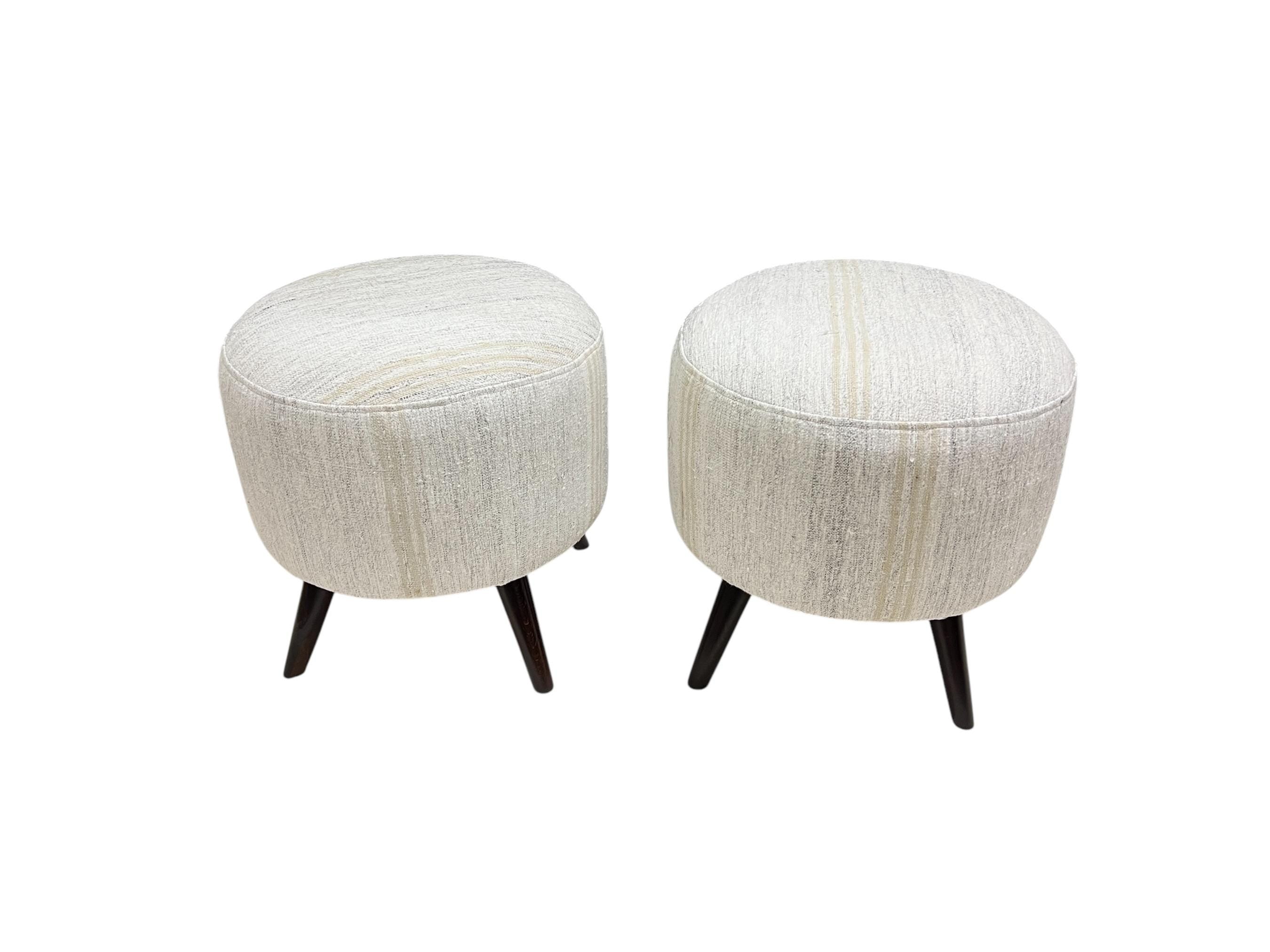 Vintage Hemp Small Round Ottoman