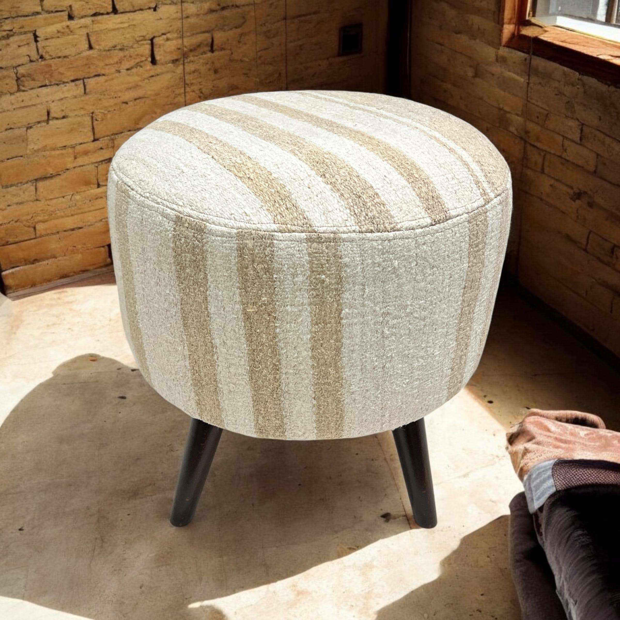 Vintage Hemp Small Round Ottoman