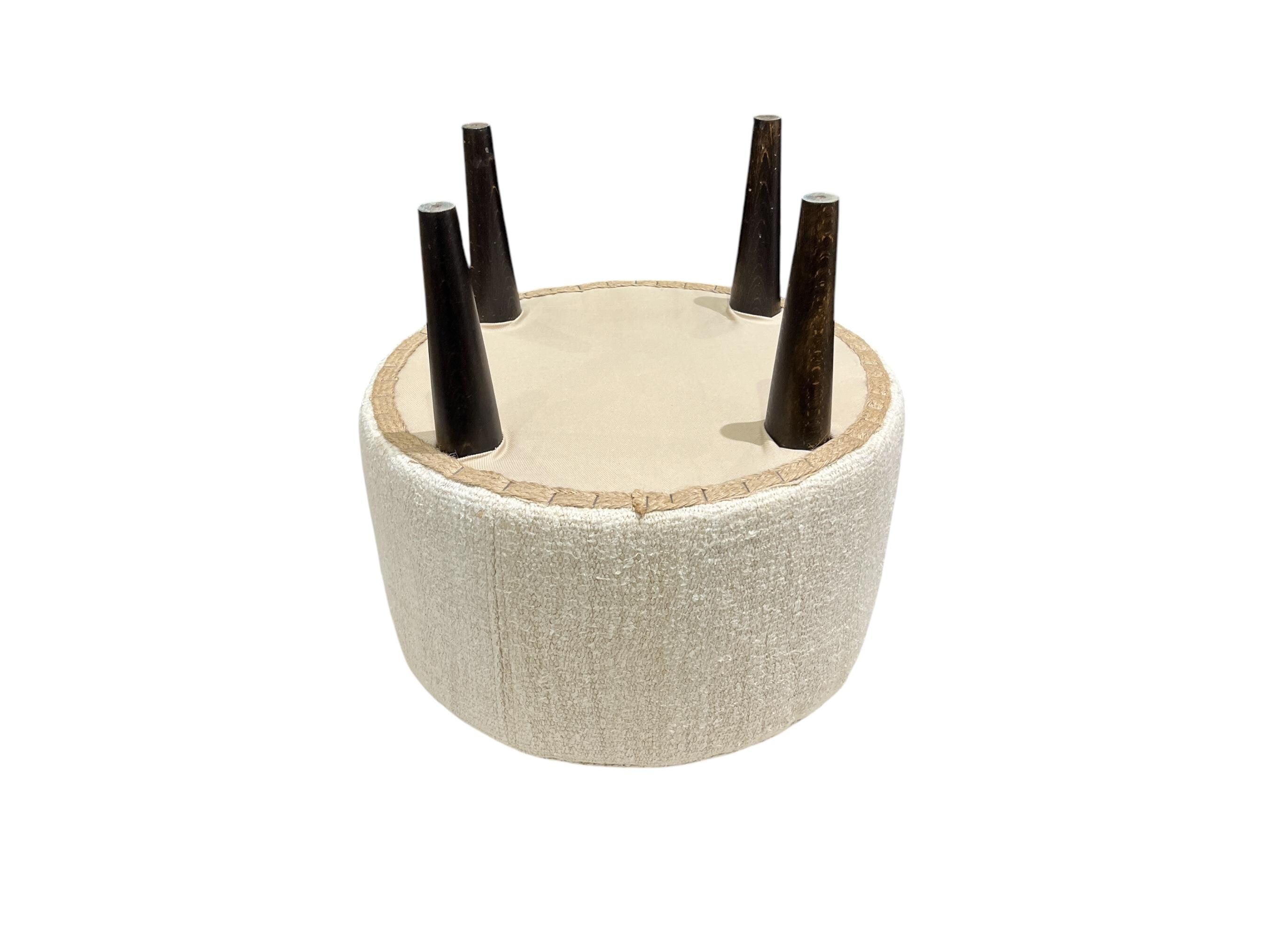 Small Vintage Hemp Round Ottoman