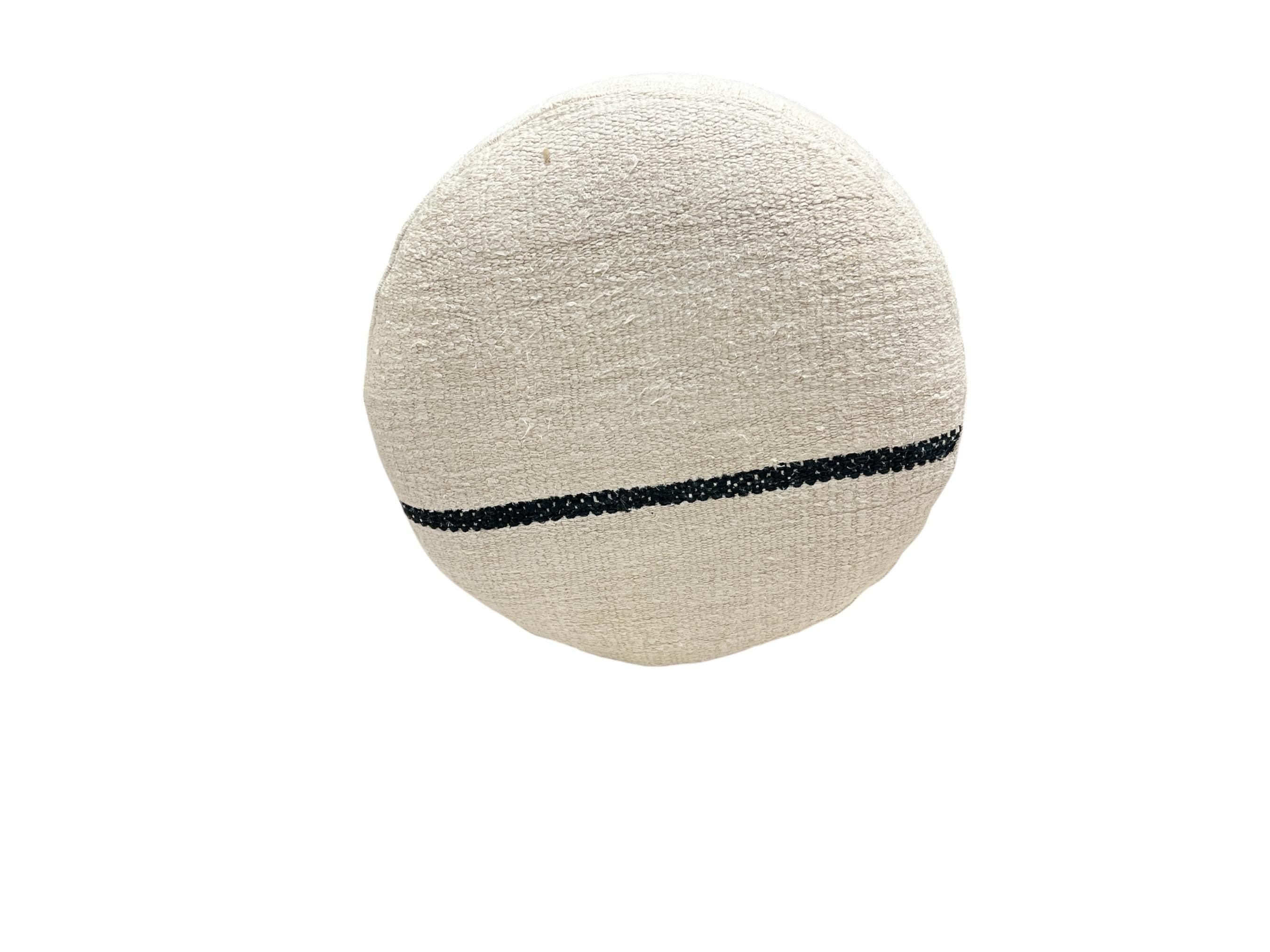 Small Vintage Hemp Round Ottoman