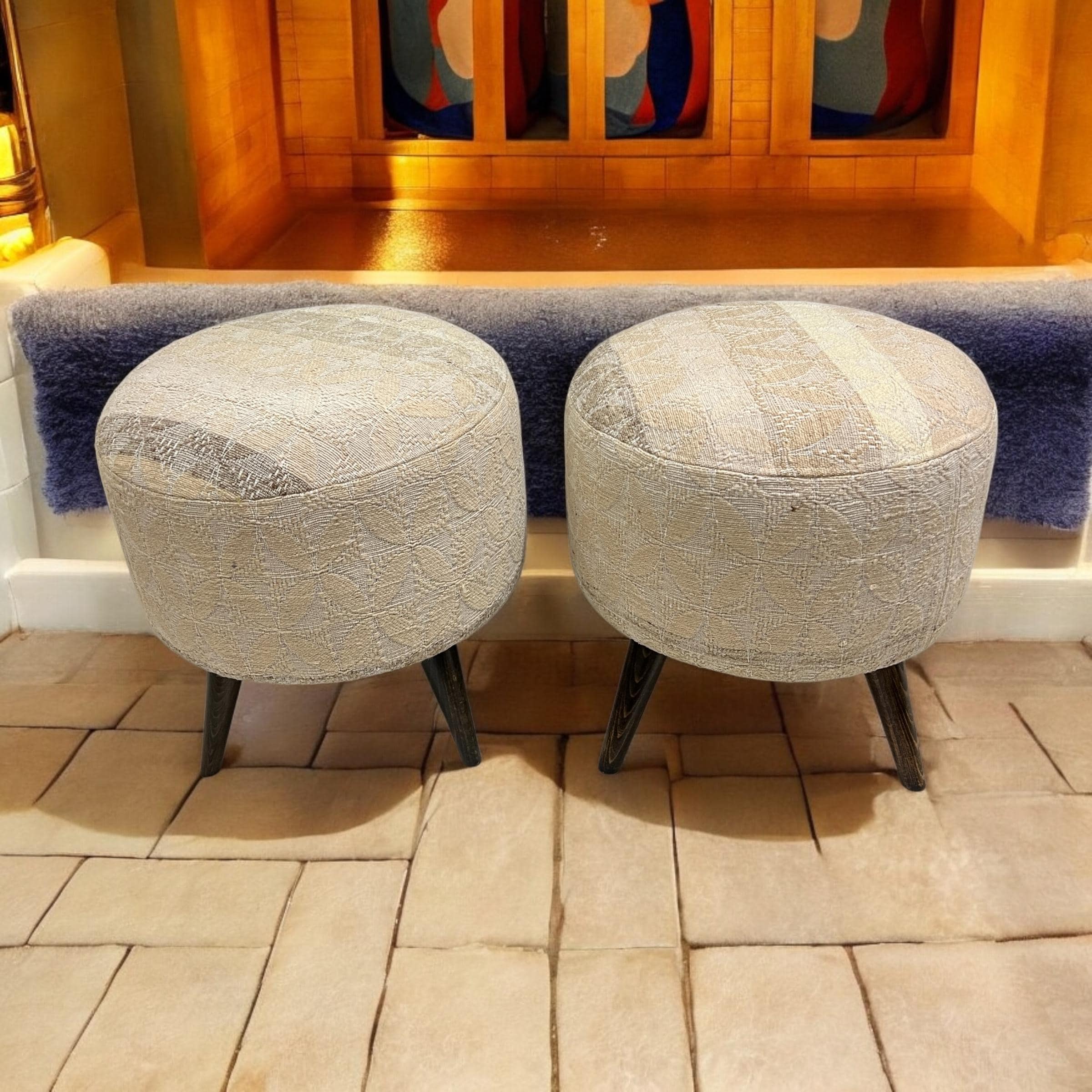 Embroidery Kilim Small Round Ottoman