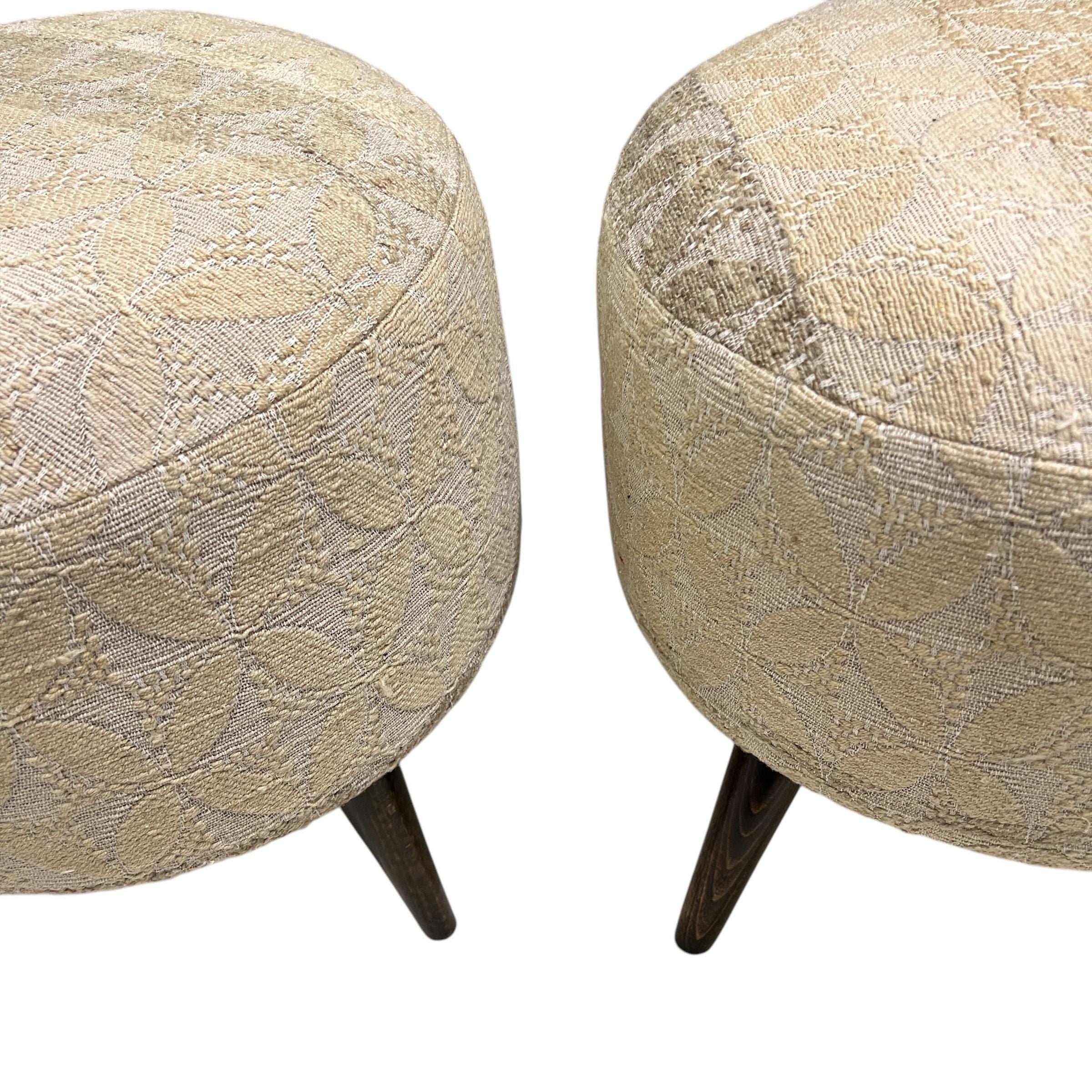 Embroidery Kilim Small Round Ottoman